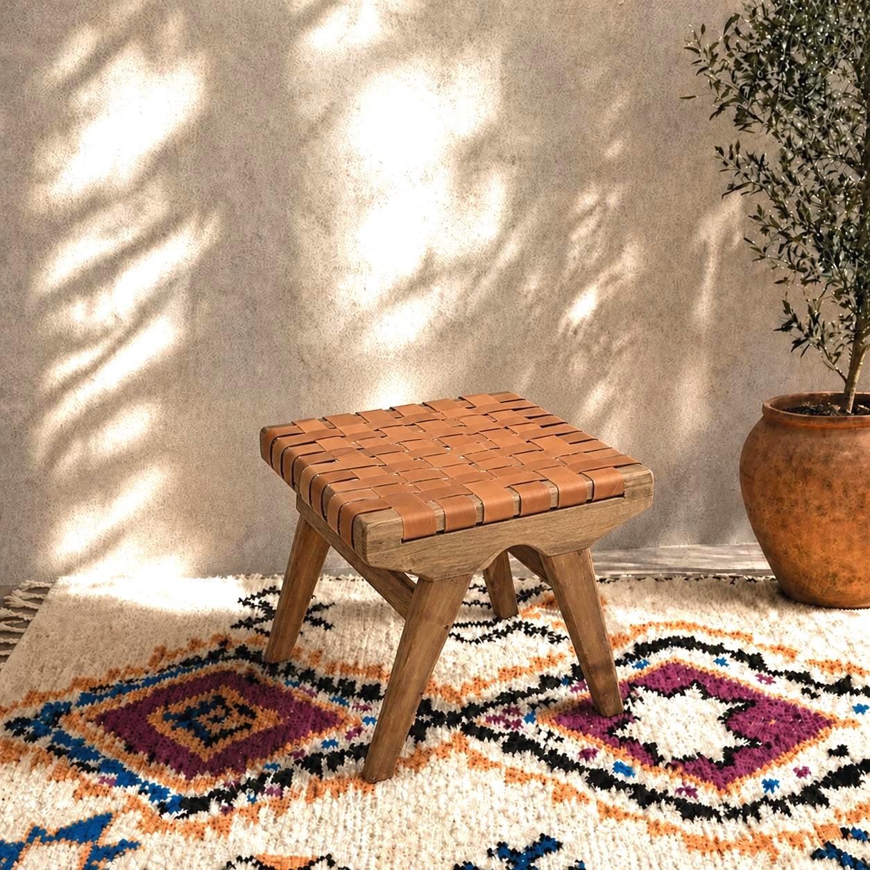 Handcrafted Moroccan Foot Stool — Leather Artisan Footrest