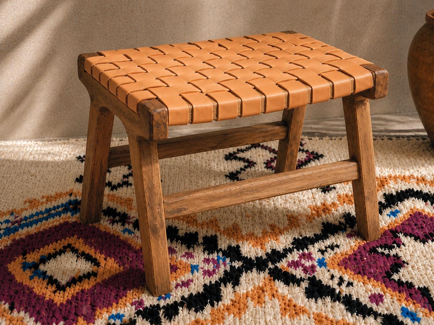 Moroccan Foot Stool — top view showing weave pattern