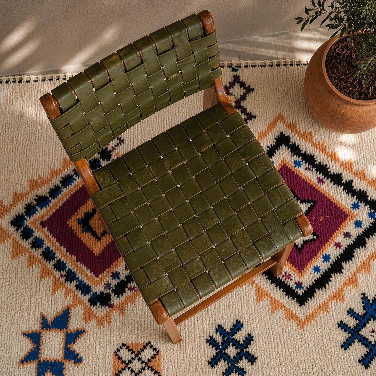 Moroccan Bar Stool — top view showing weave pattern
