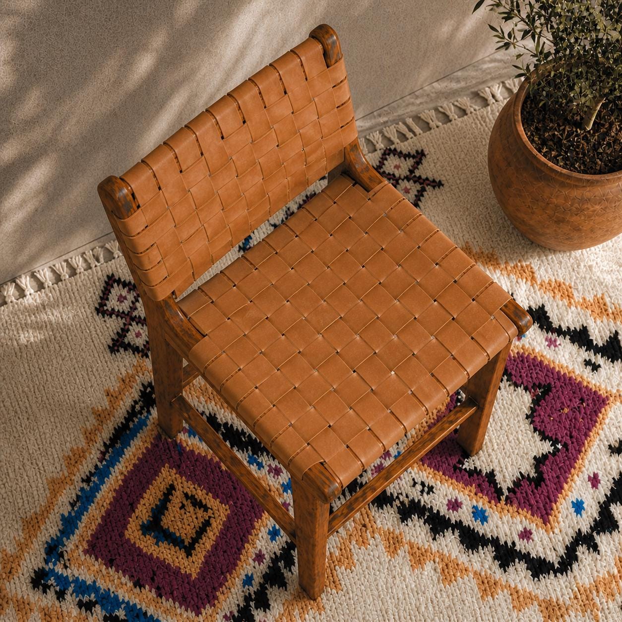 Moroccan Bar Stool — side view of artisan stitching
