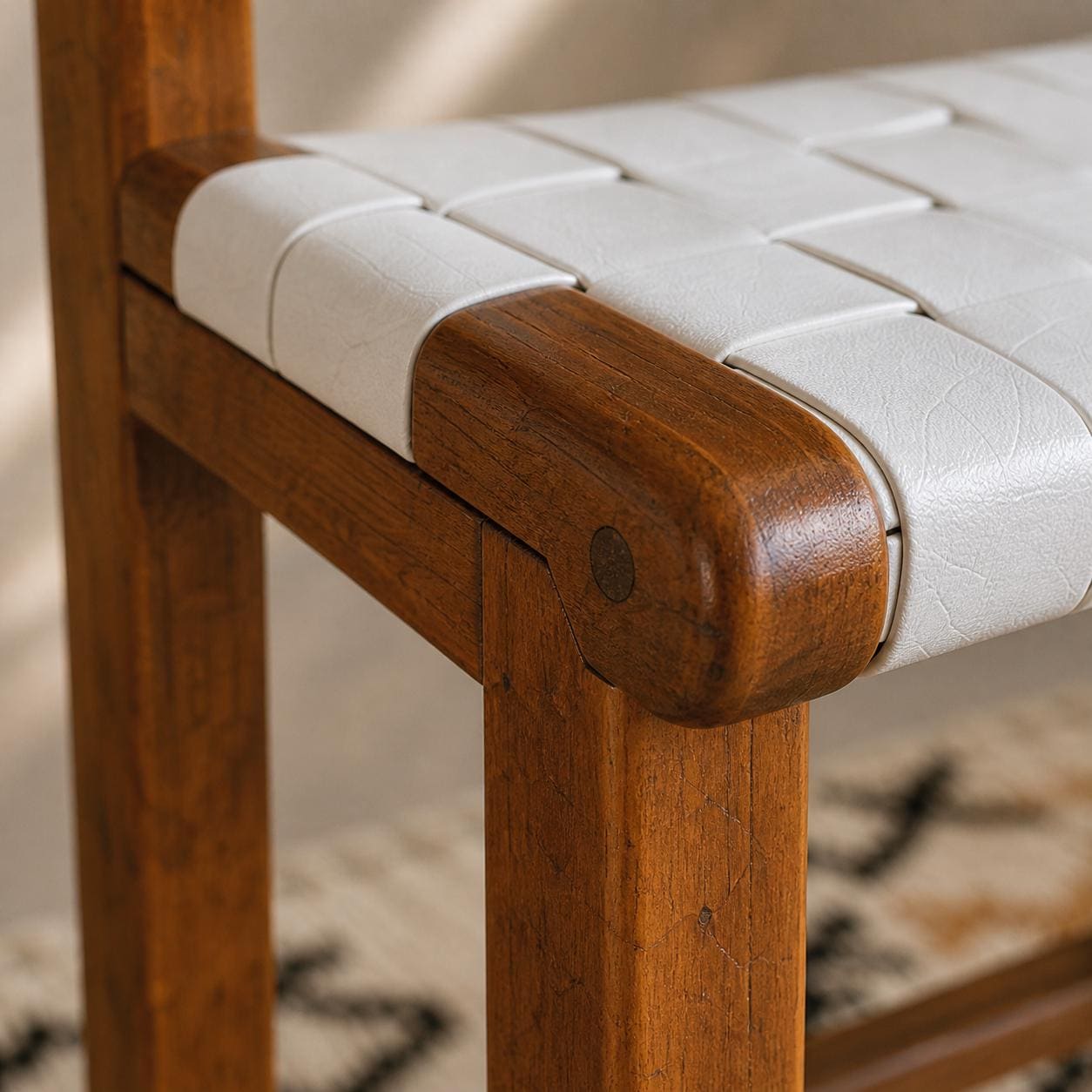 Moroccan Bar Stool — side view of artisan stitching
