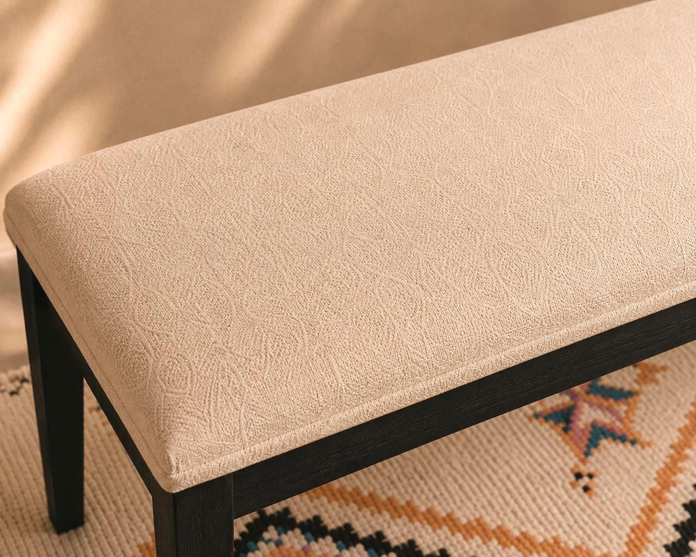 Moroccan Fabric Bench — styled in a modern boho living room