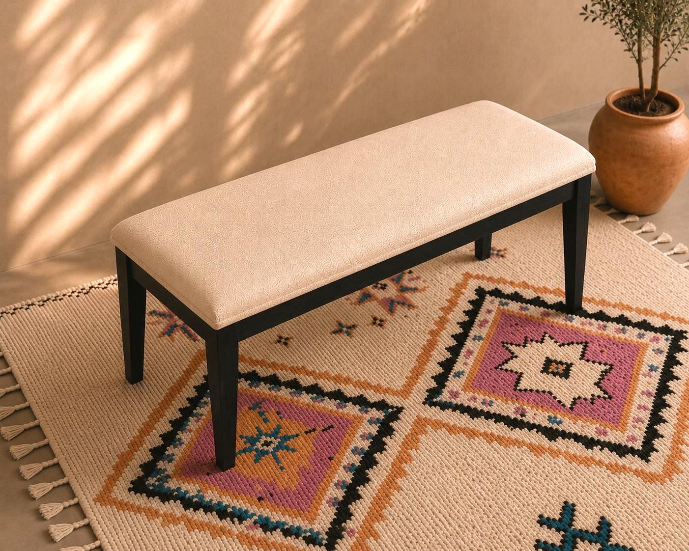 Moroccan Fabric Bench — alternate angle showing scale