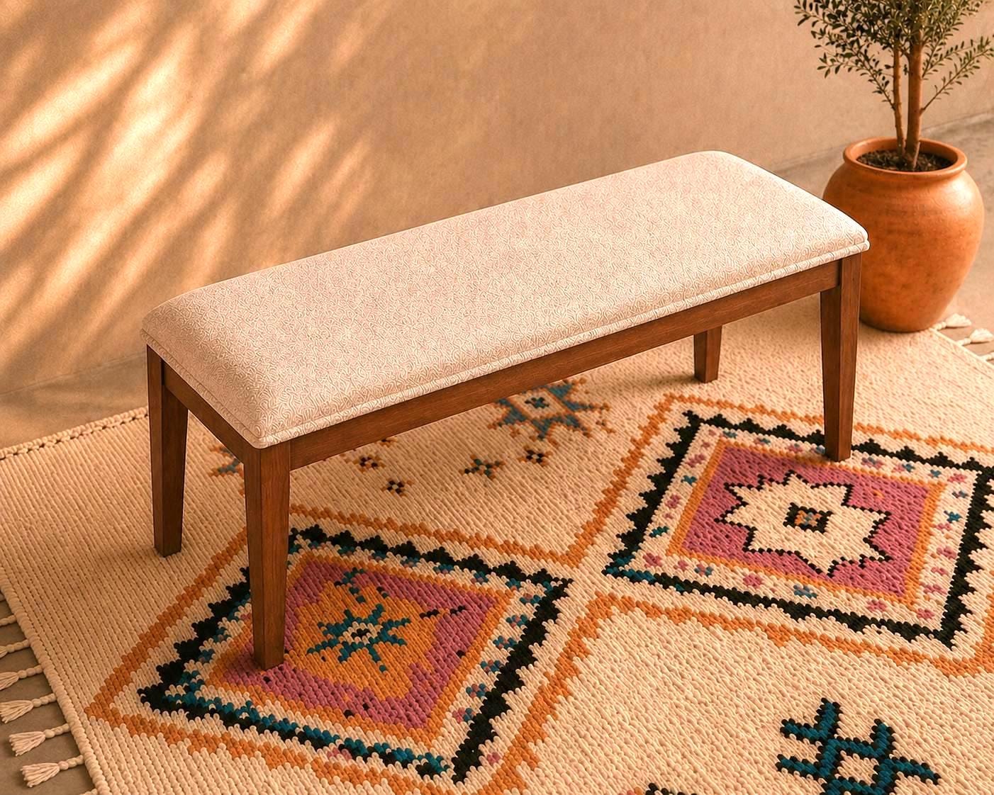 Handmade Moroccan Bench — Upholstered Fabric Seat