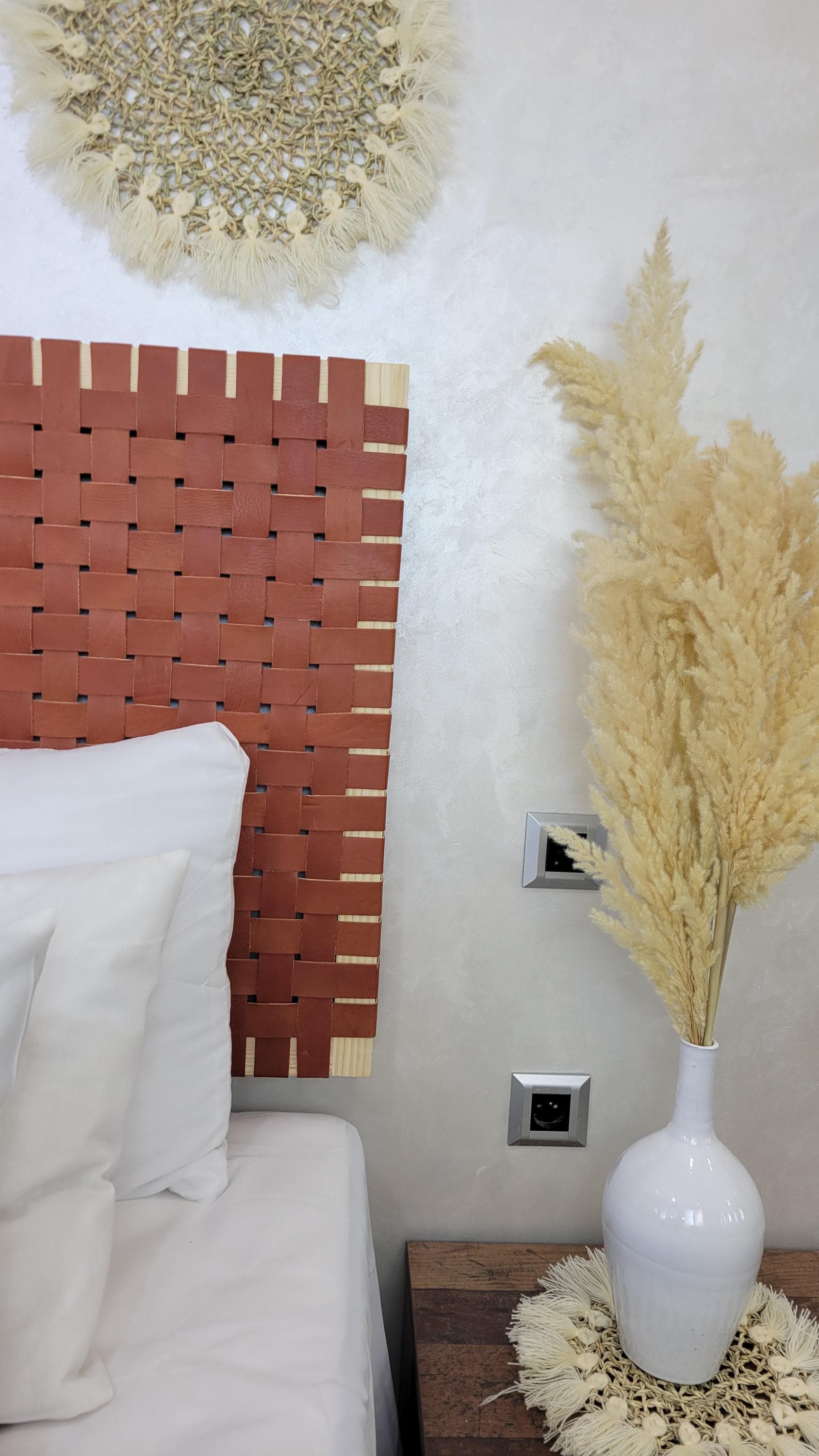 Woven Leather Headboard — top view showing weave pattern