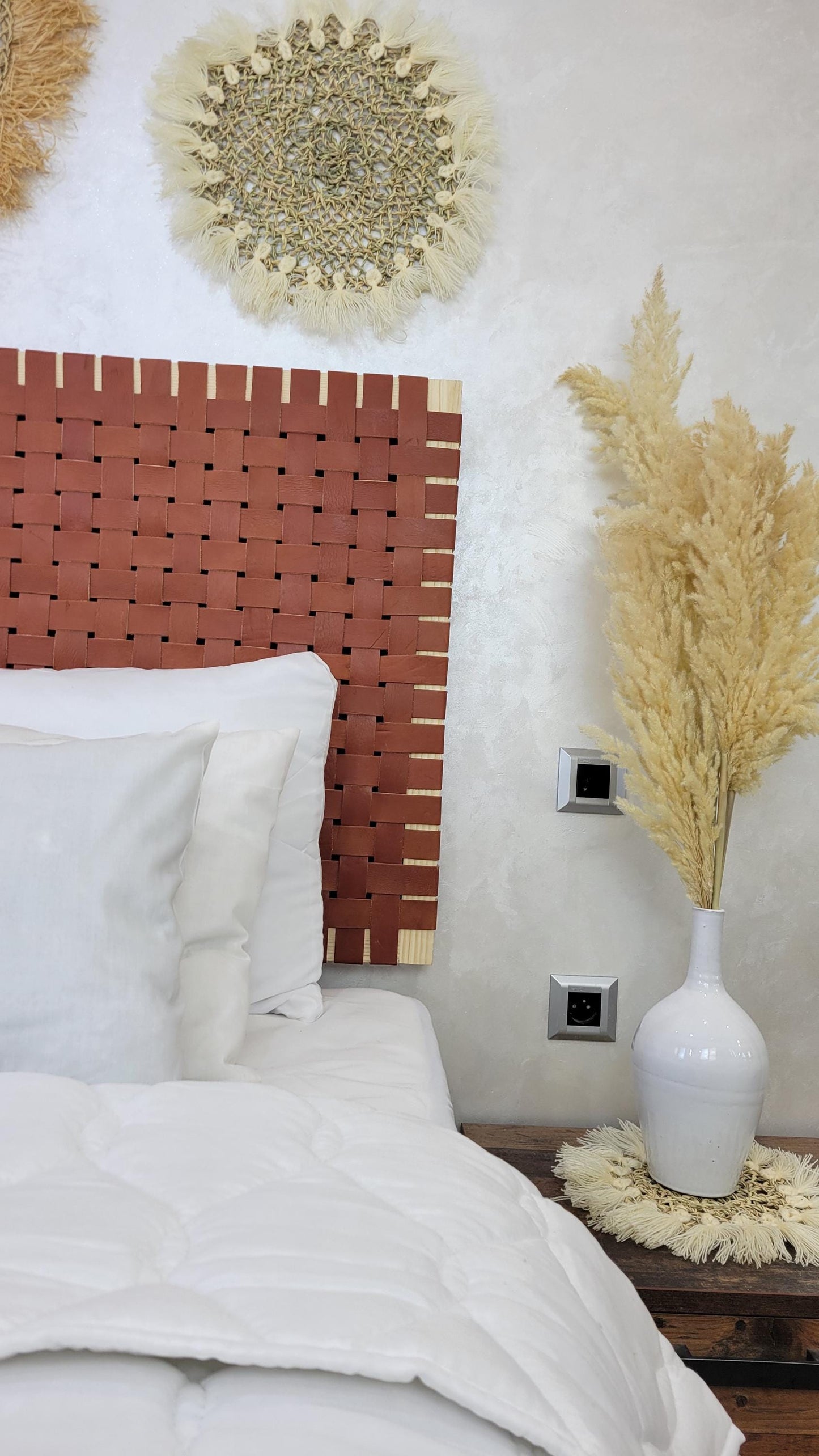 Woven Leather Headboard — back view of leather construction