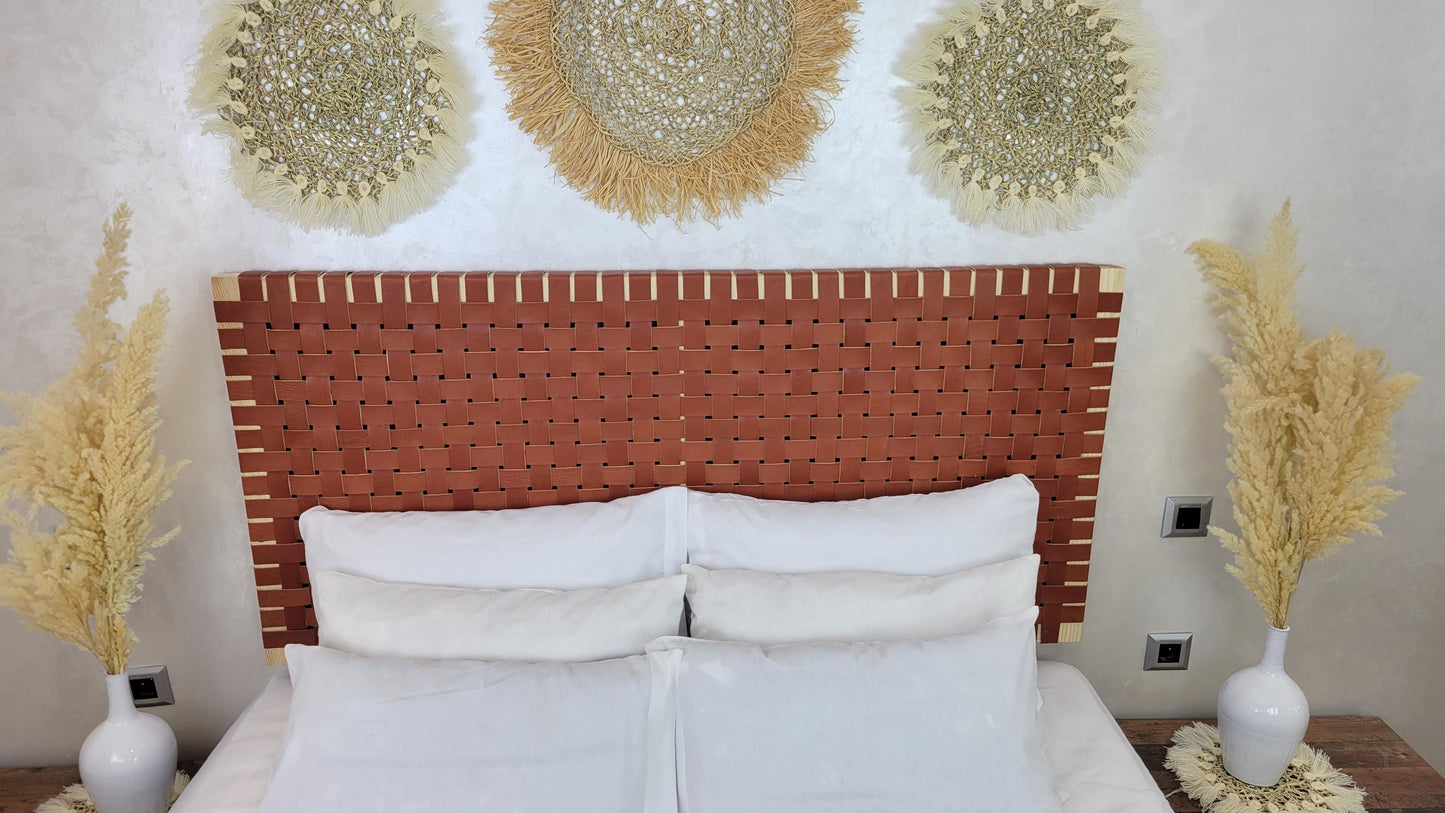Woven Leather Headboard — color variation in natural light