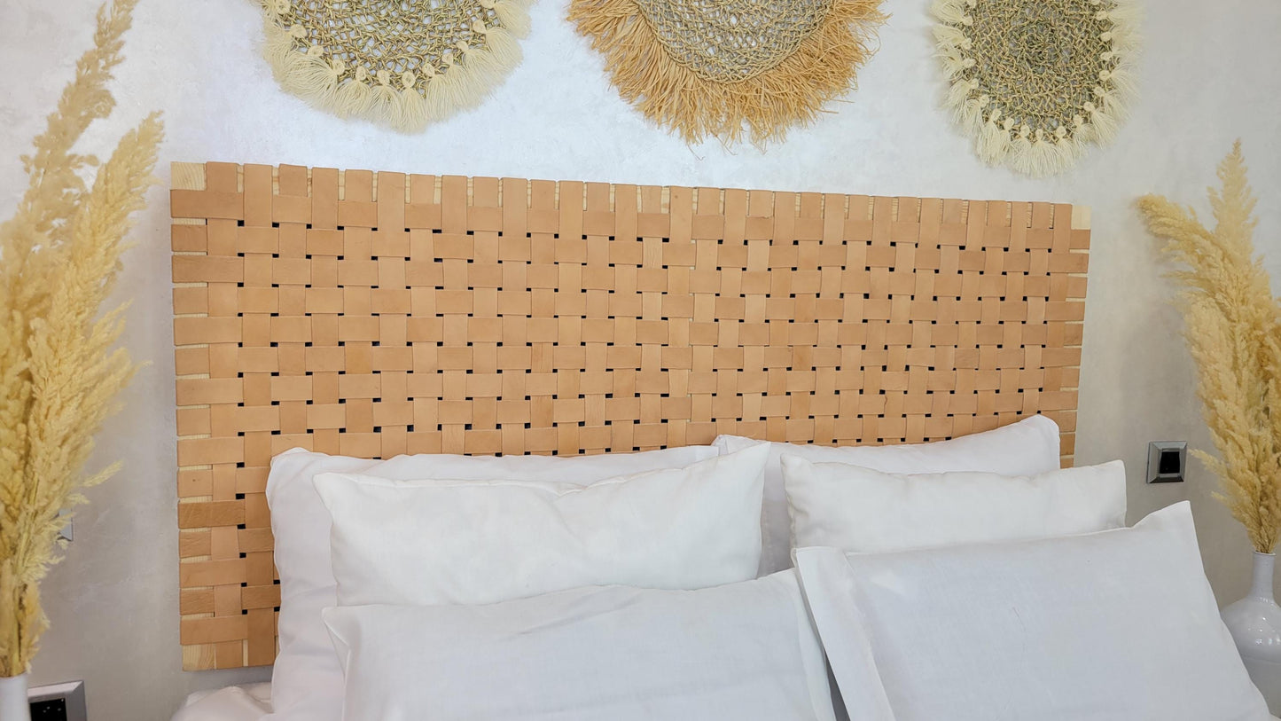 Woven Leather Headboard — top view showing weave pattern