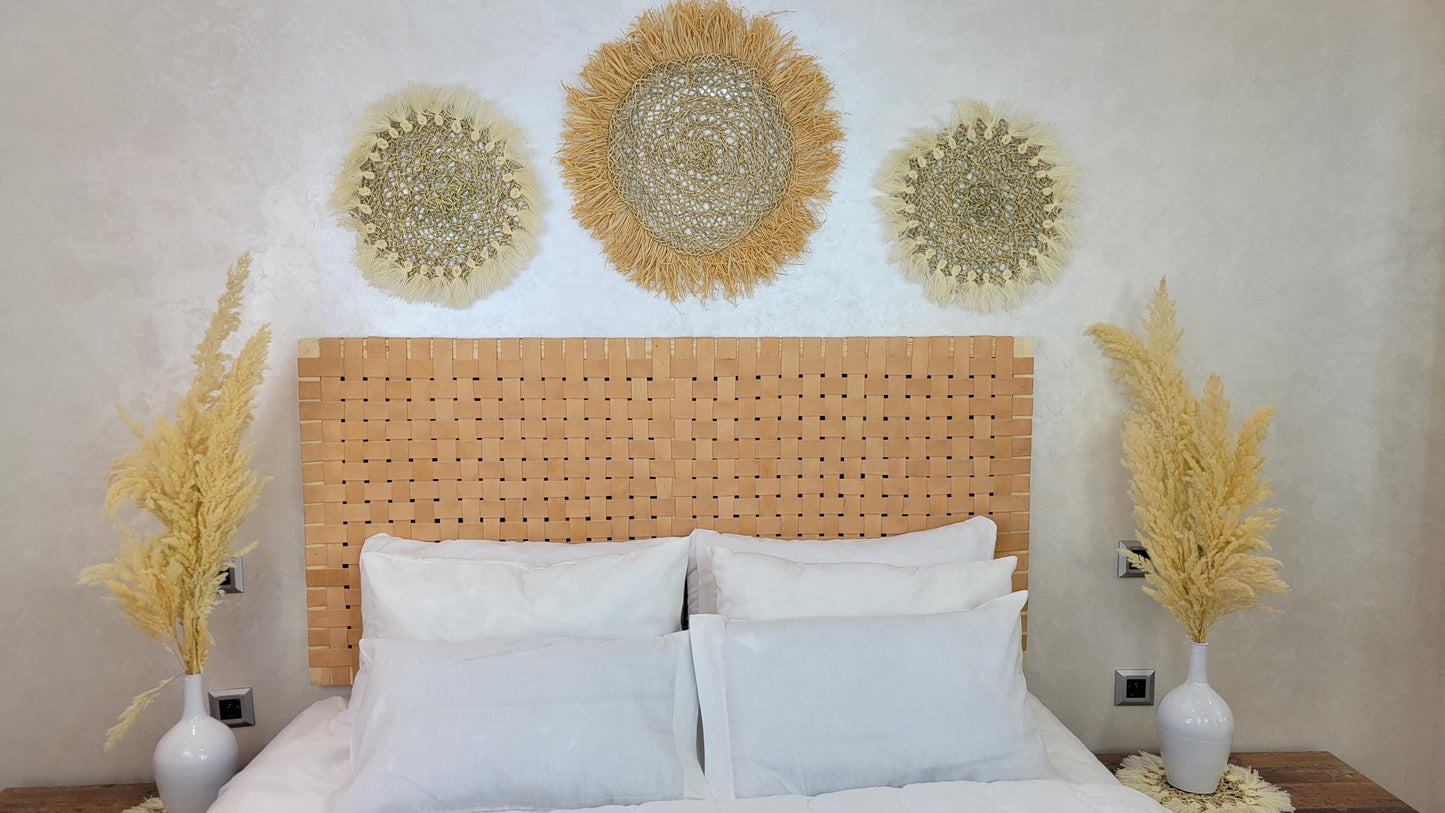Woven Leather Headboard — alternate angle showing scale