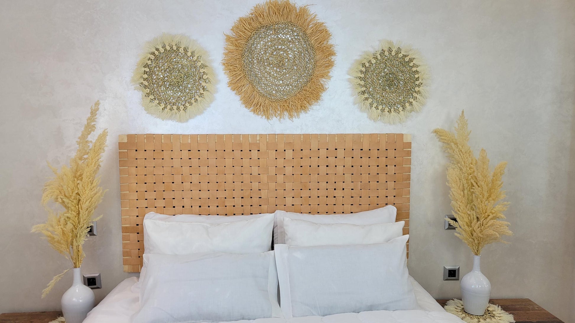 Woven Leather Headboard — alternate angle showing scale