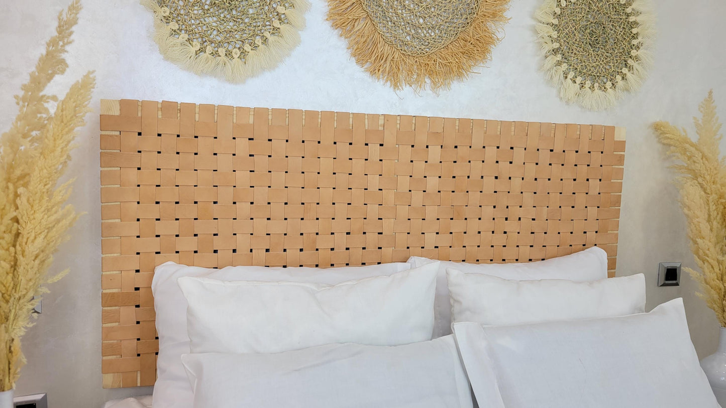 Woven Leather Headboard — color variation in natural light