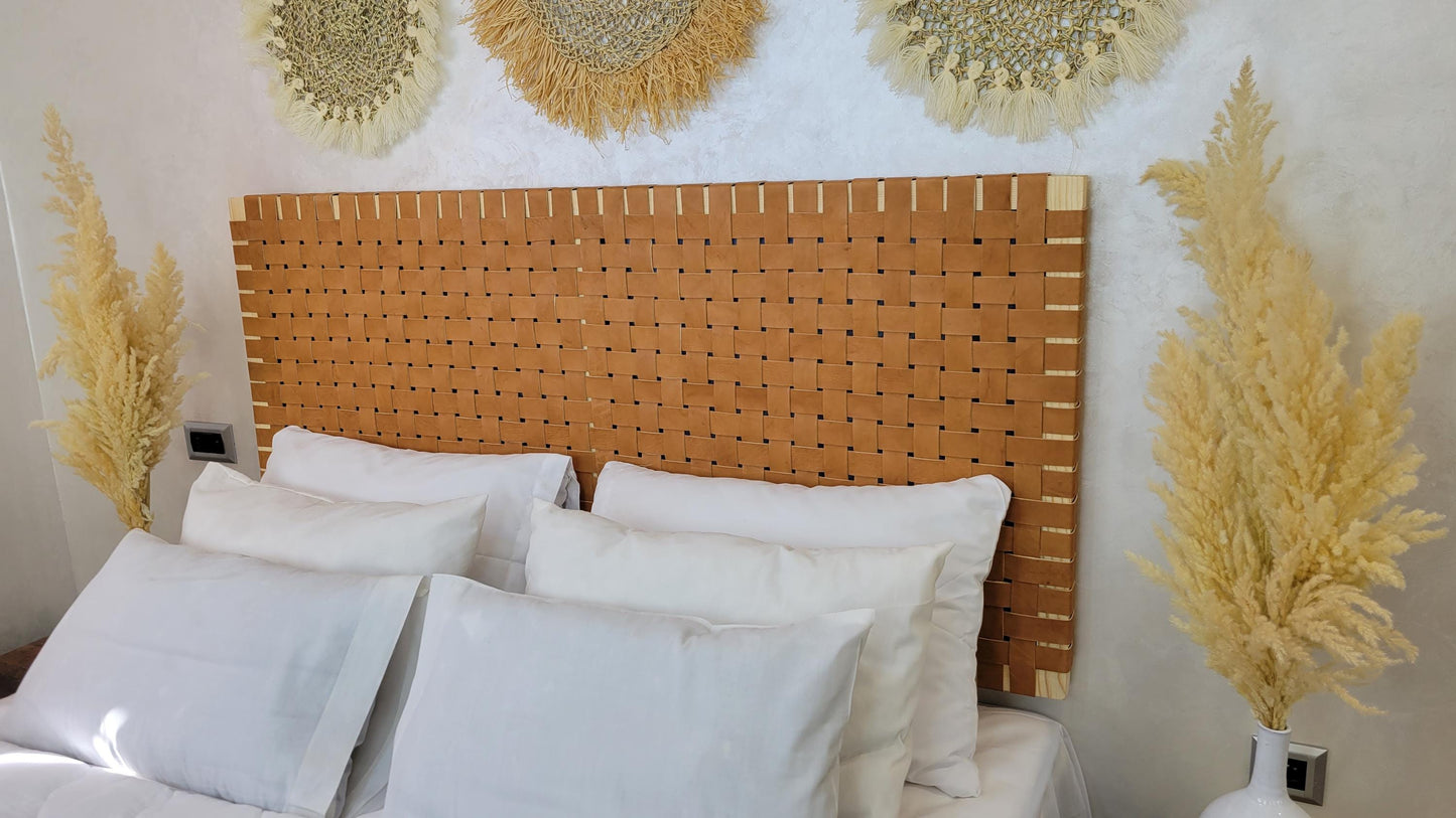 Woven Leather Headboard — color variation in natural light