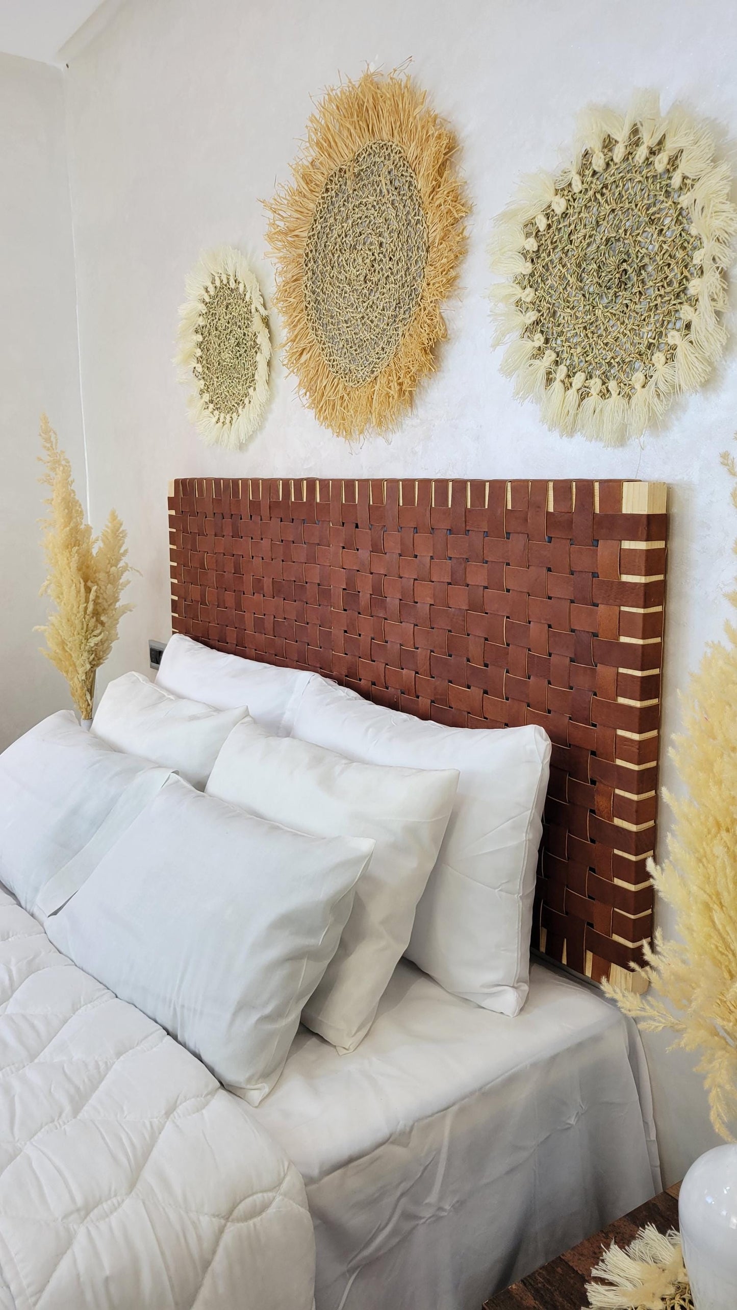 Woven Leather Headboard — top view showing weave pattern