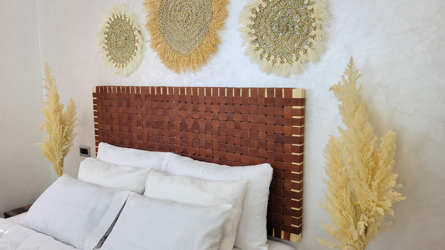Woven Leather Headboard — color variation in natural light