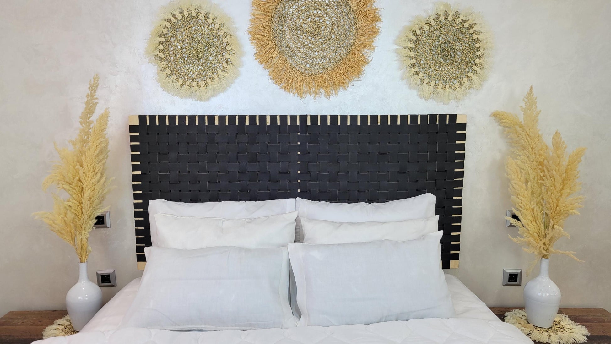 Woven Leather Headboard — top view showing weave pattern