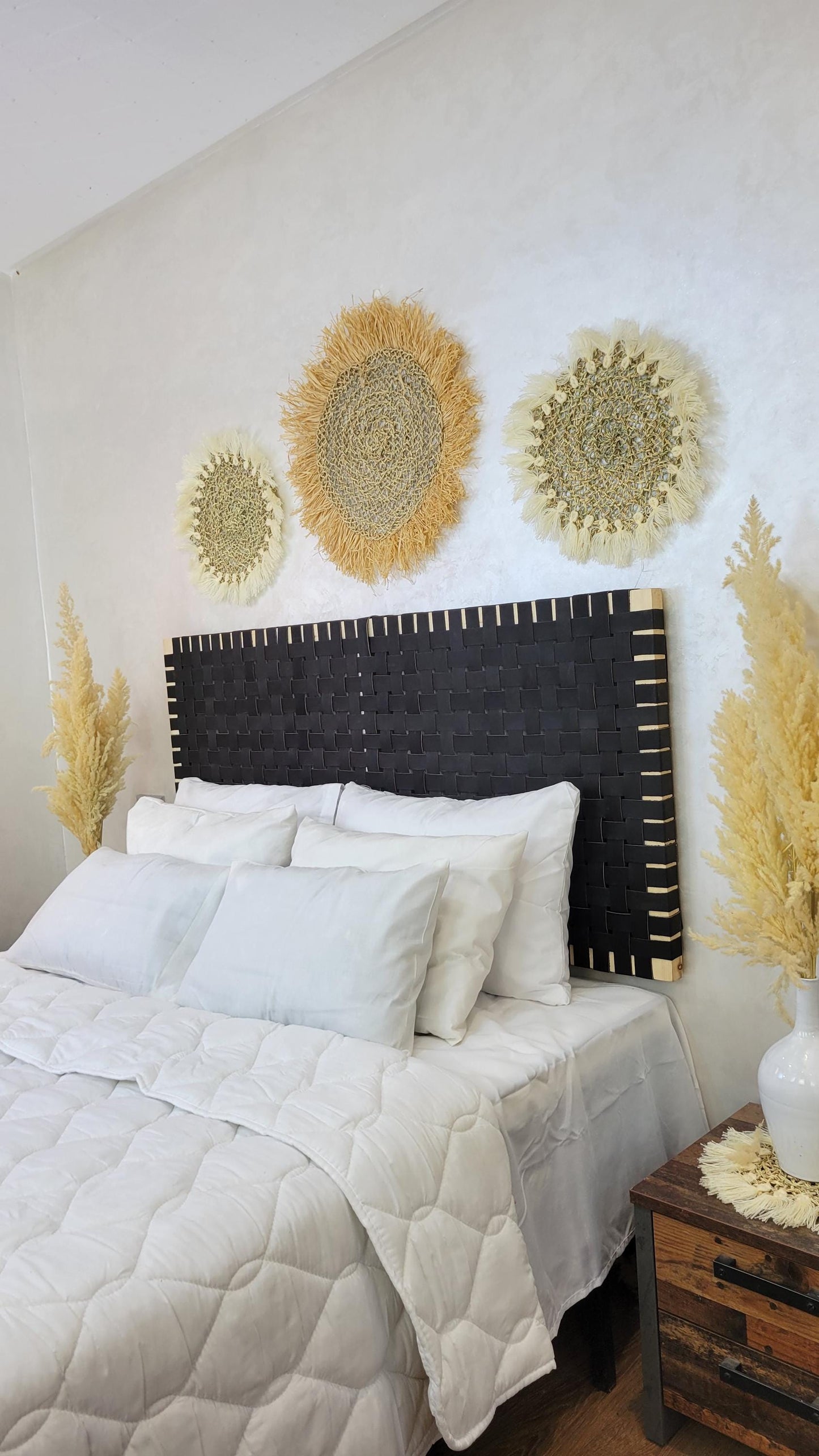 Woven Leather Headboard — alternate angle showing scale