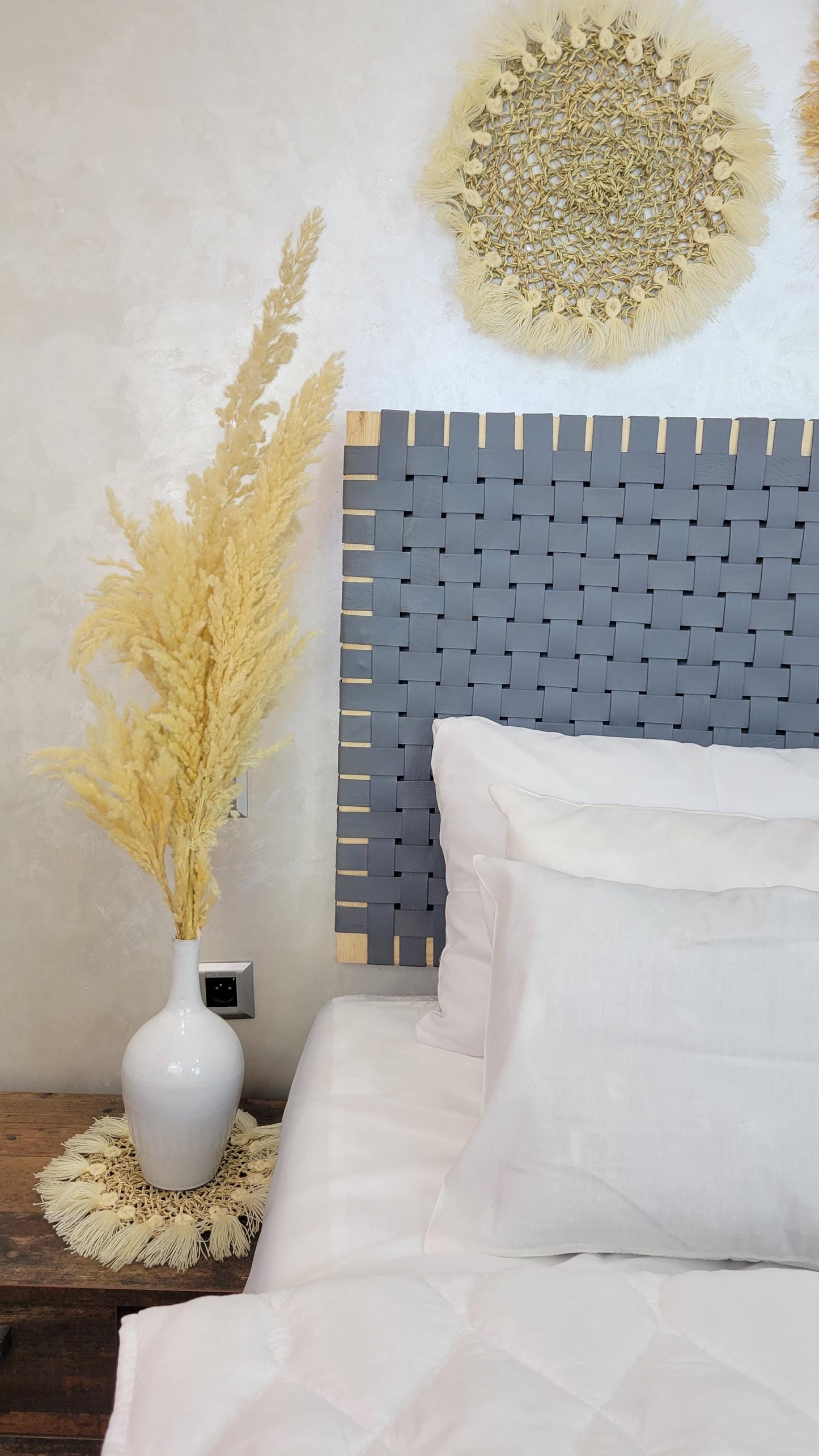 Woven Leather Headboard — alternate angle showing scale