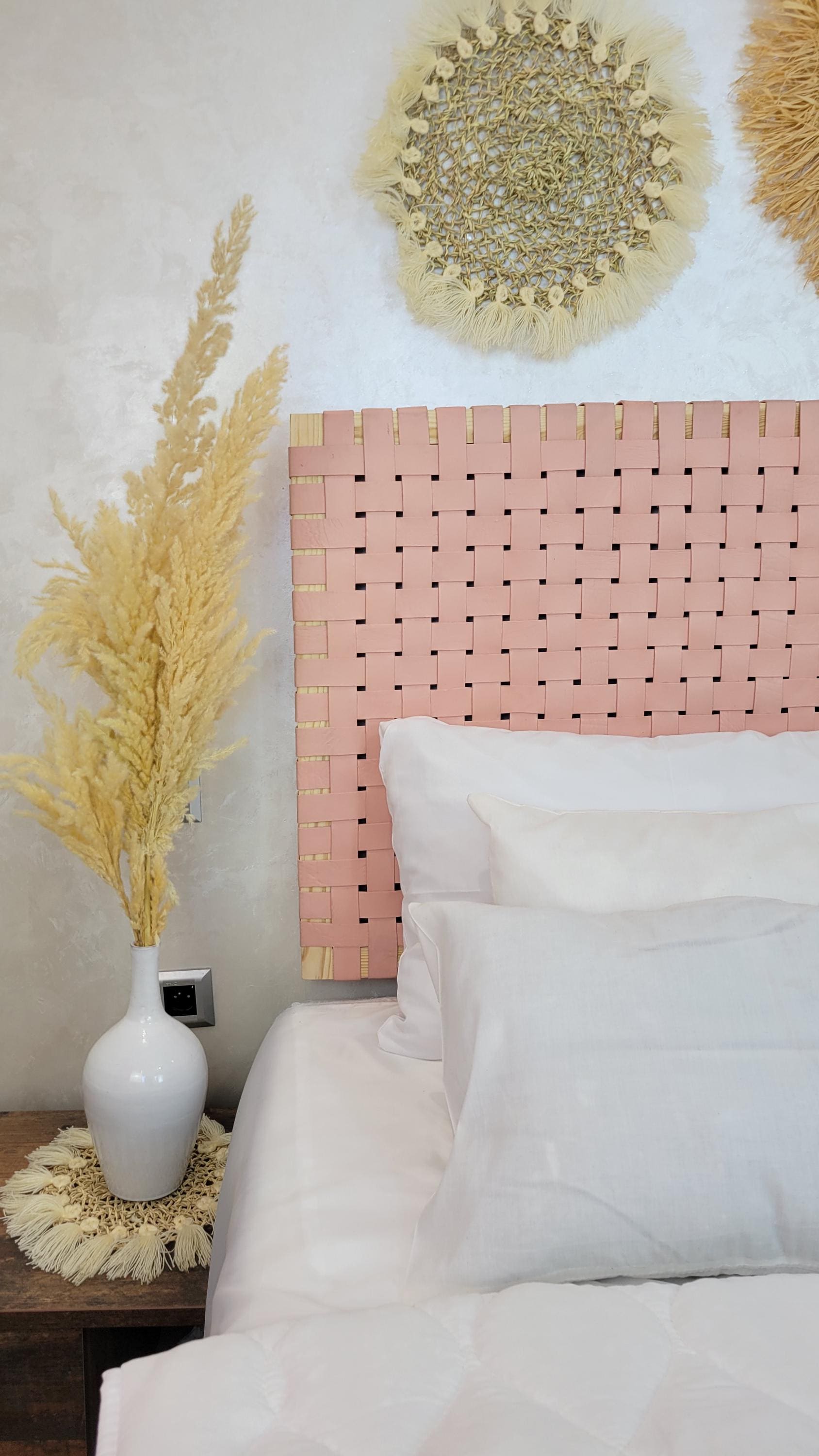 Woven Leather Headboard — color variation in natural light