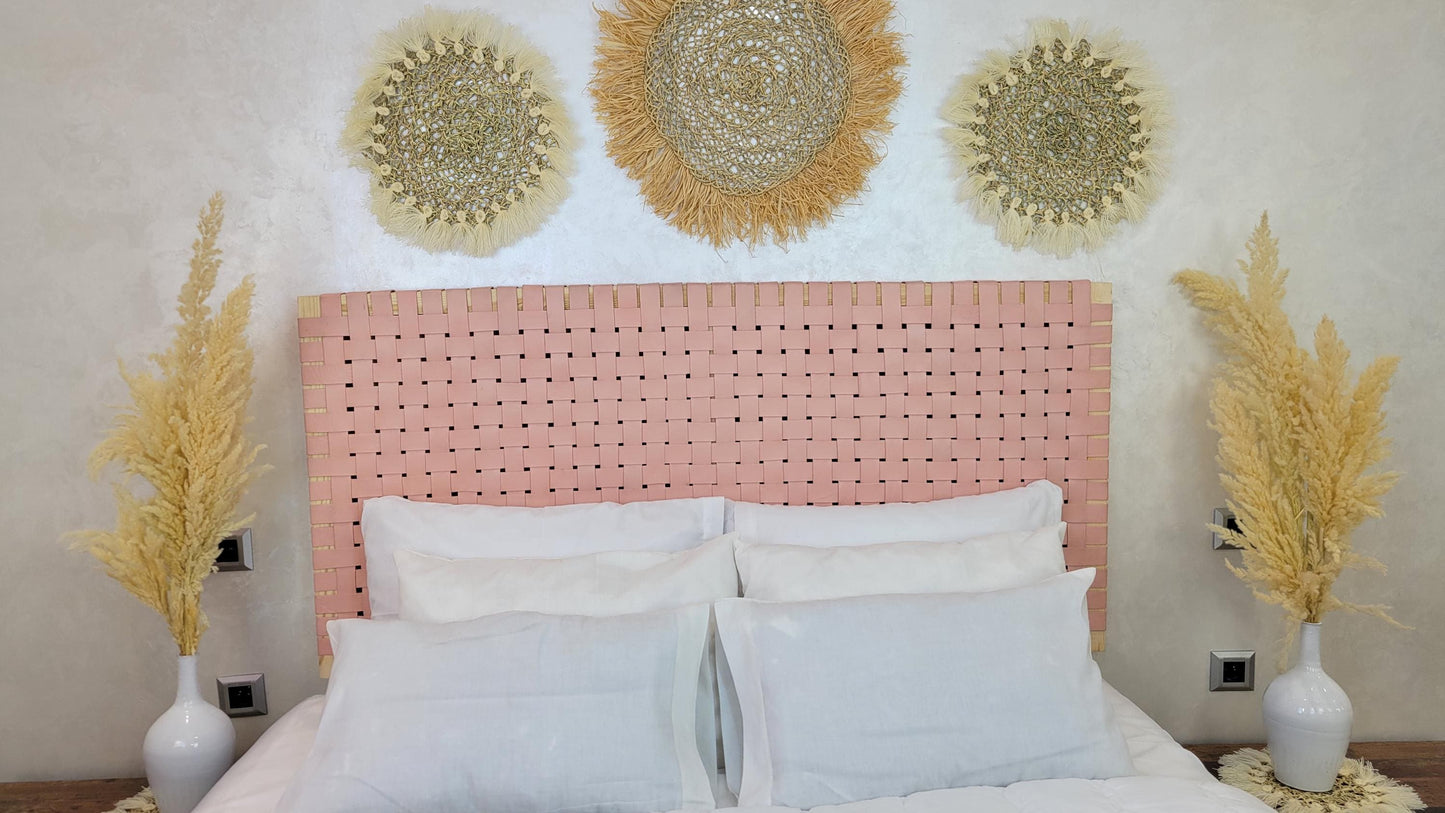 Woven Leather Headboard — alternate angle showing scale