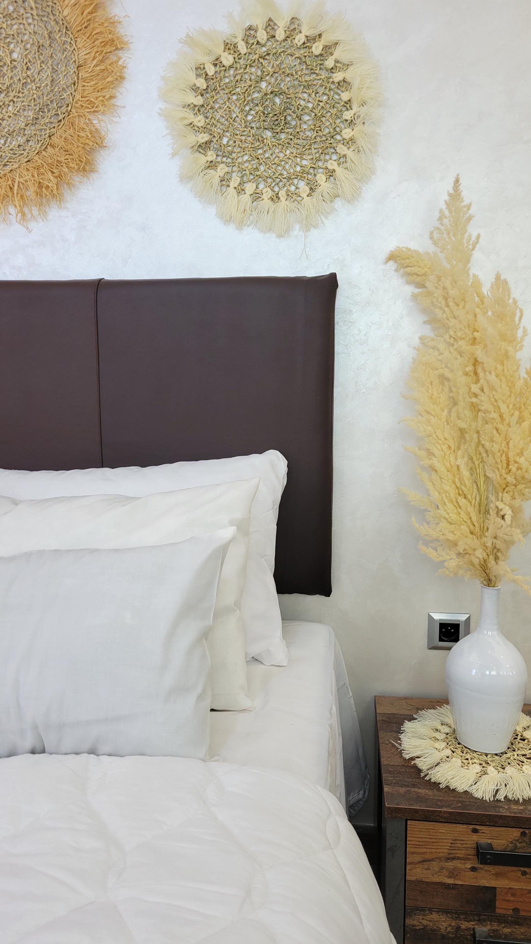 Upholstered Leather Headboard — lifestyle scene in a US home