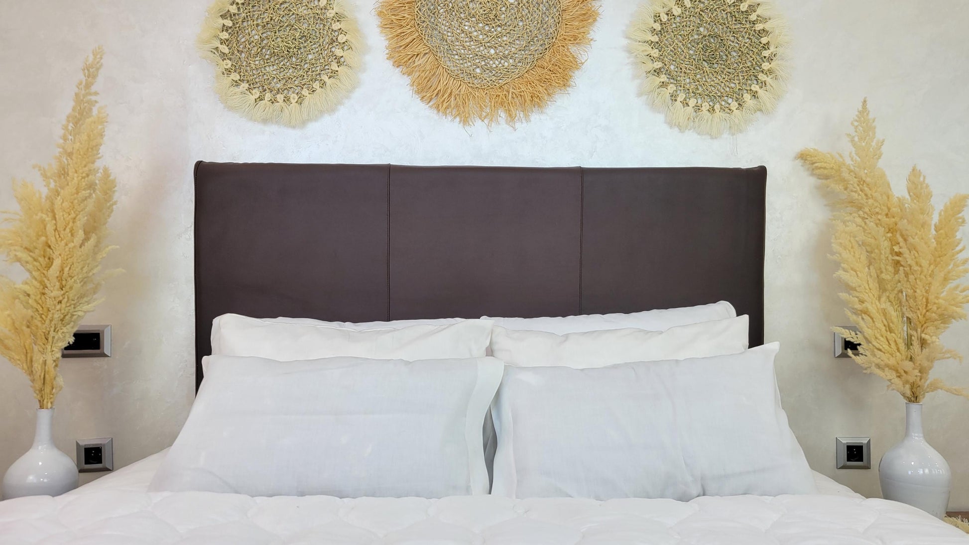 Upholstered Leather Headboard — top view showing weave pattern