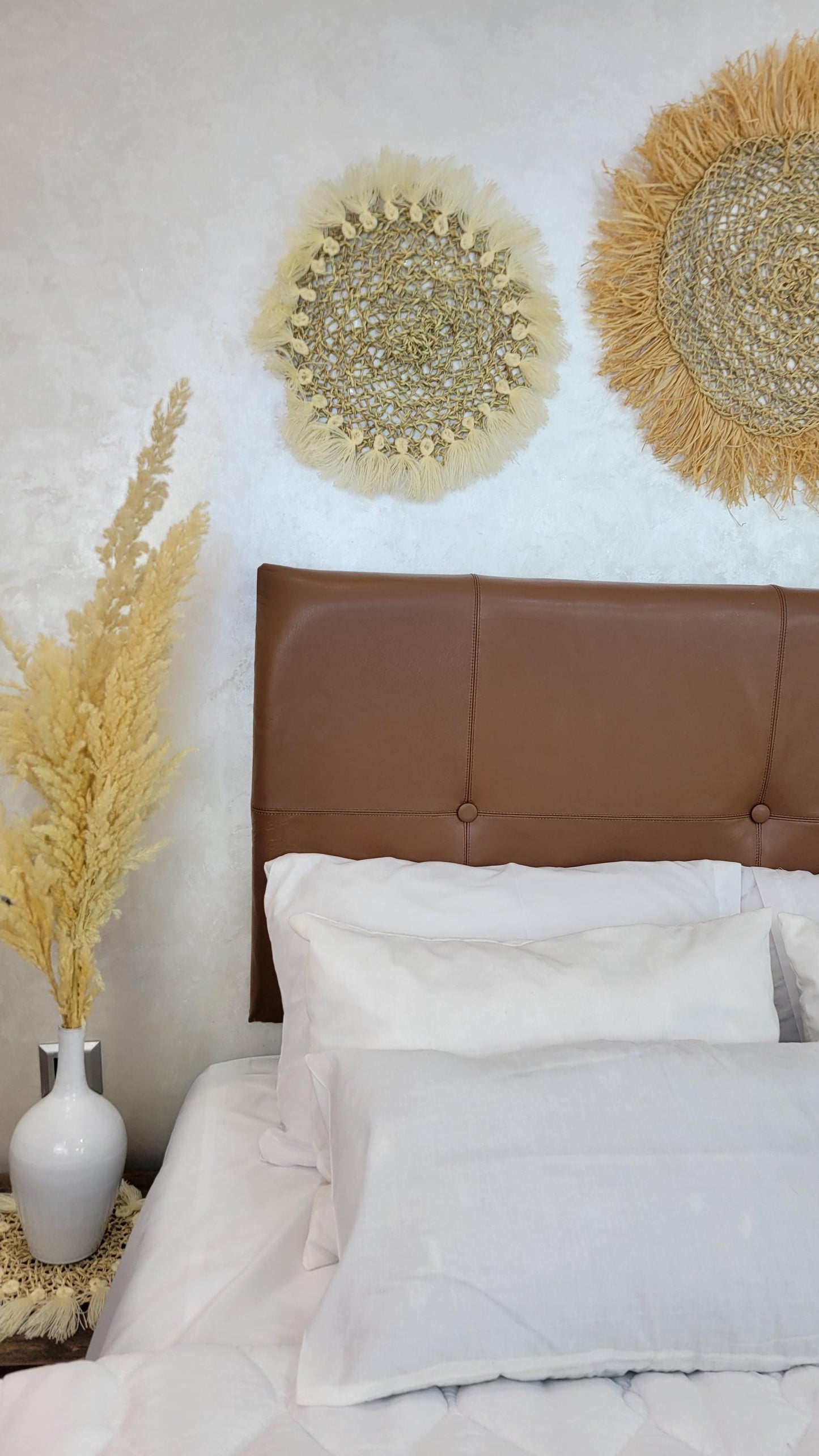 Upholstered Leather Headboard — alternate angle showing scale