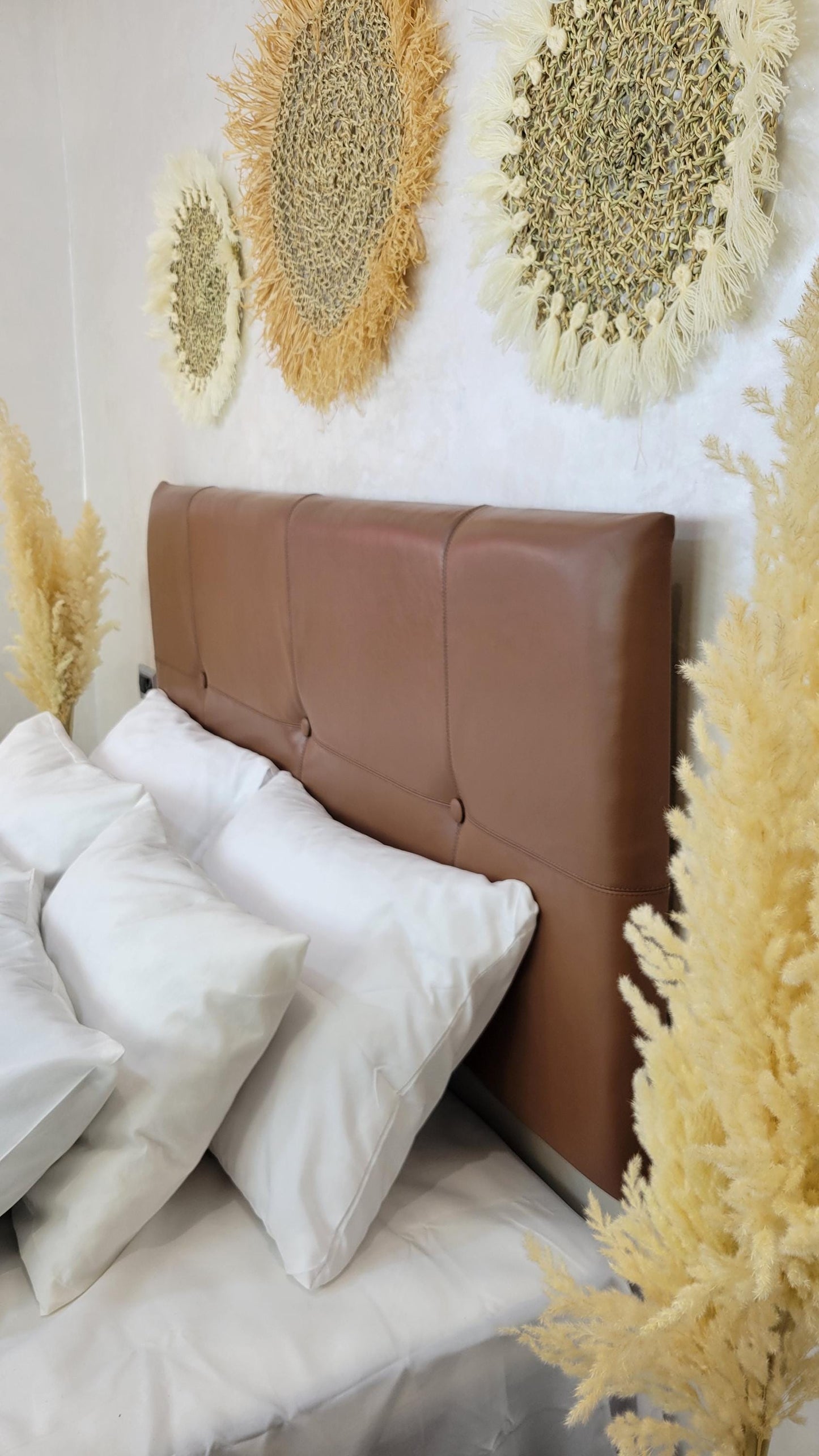 Upholstered Leather Headboard — back view of leather construction