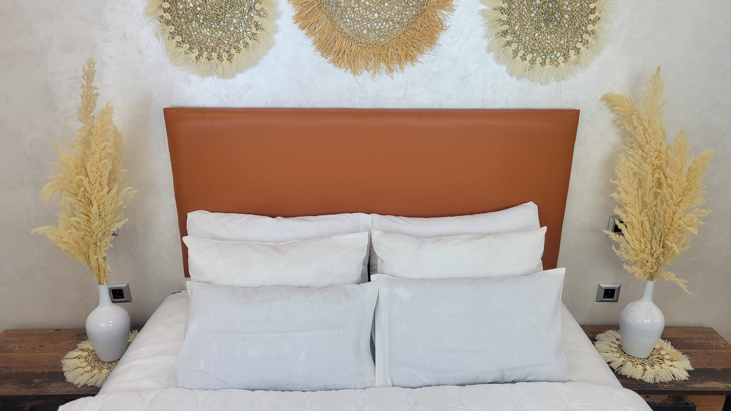 Upholstered Leather Headboard — alternate angle showing scale