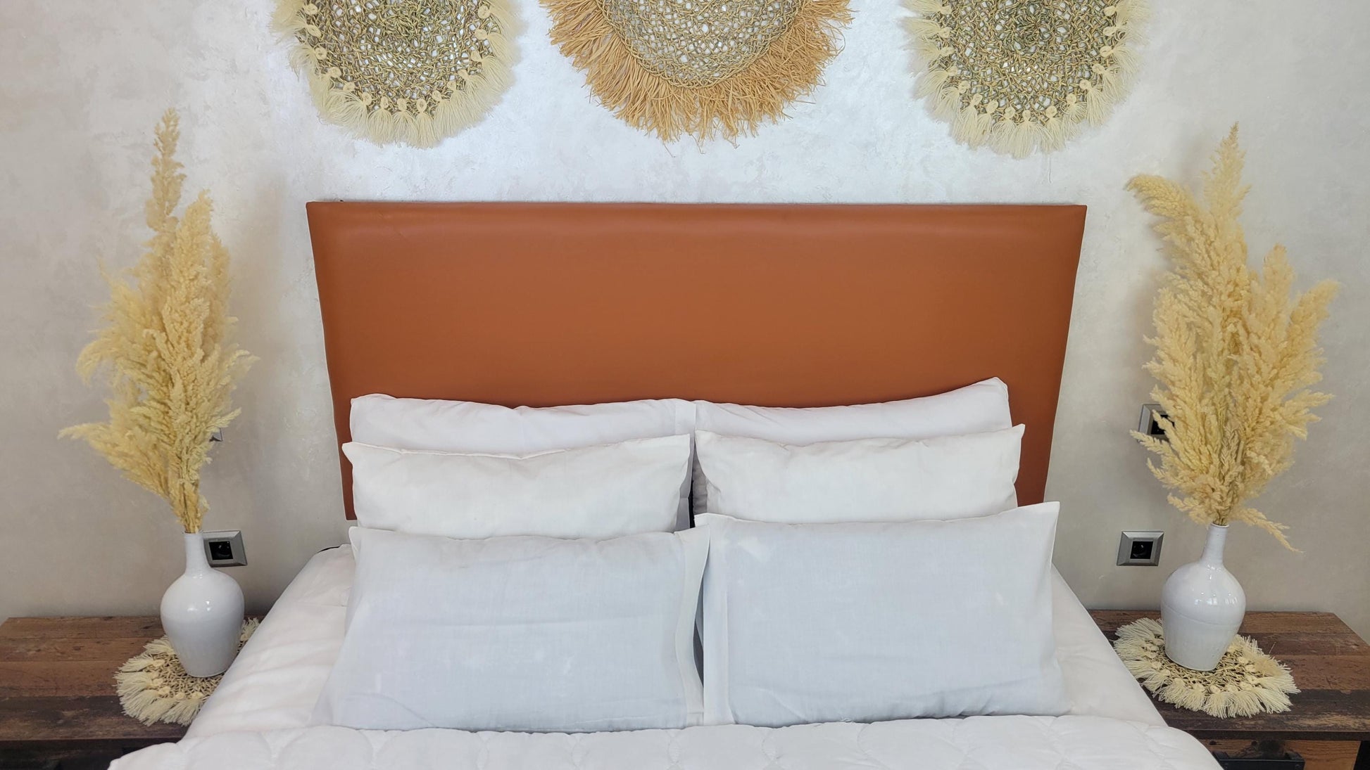 Upholstered Leather Headboard — alternate angle showing scale