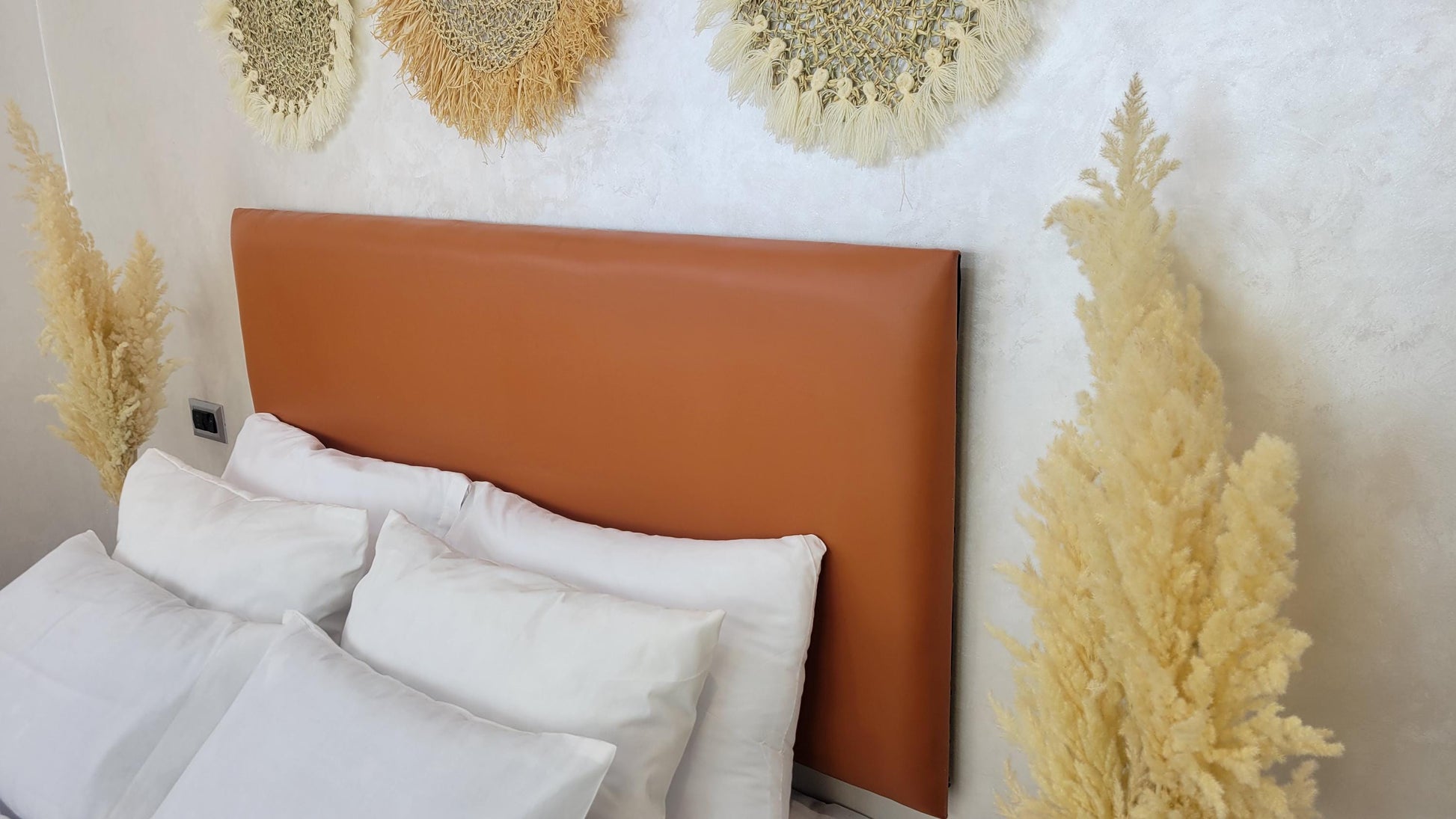 Upholstered Leather Headboard — lifestyle scene in a US home