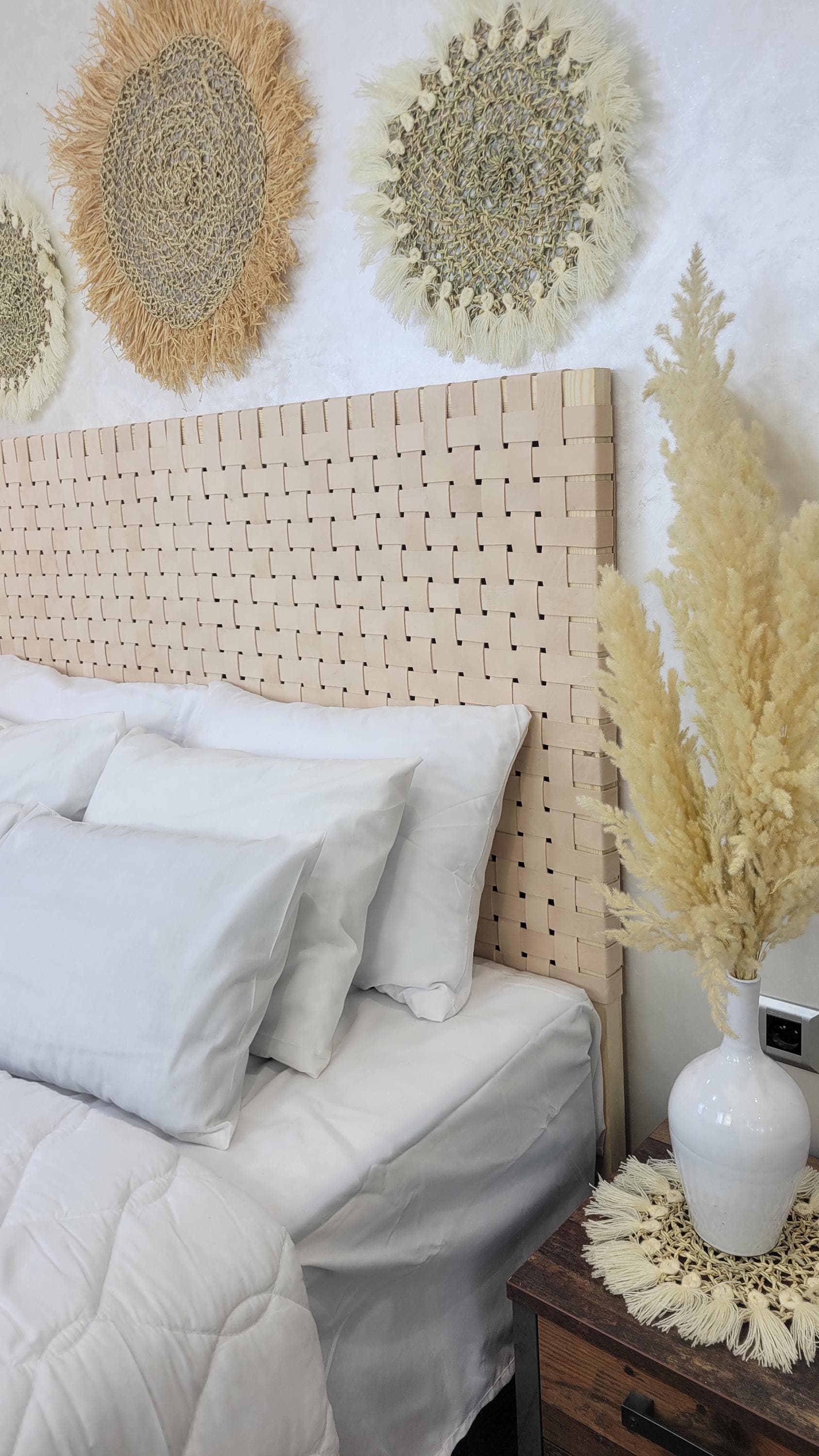 Woven Leather Headboard — back view of leather construction