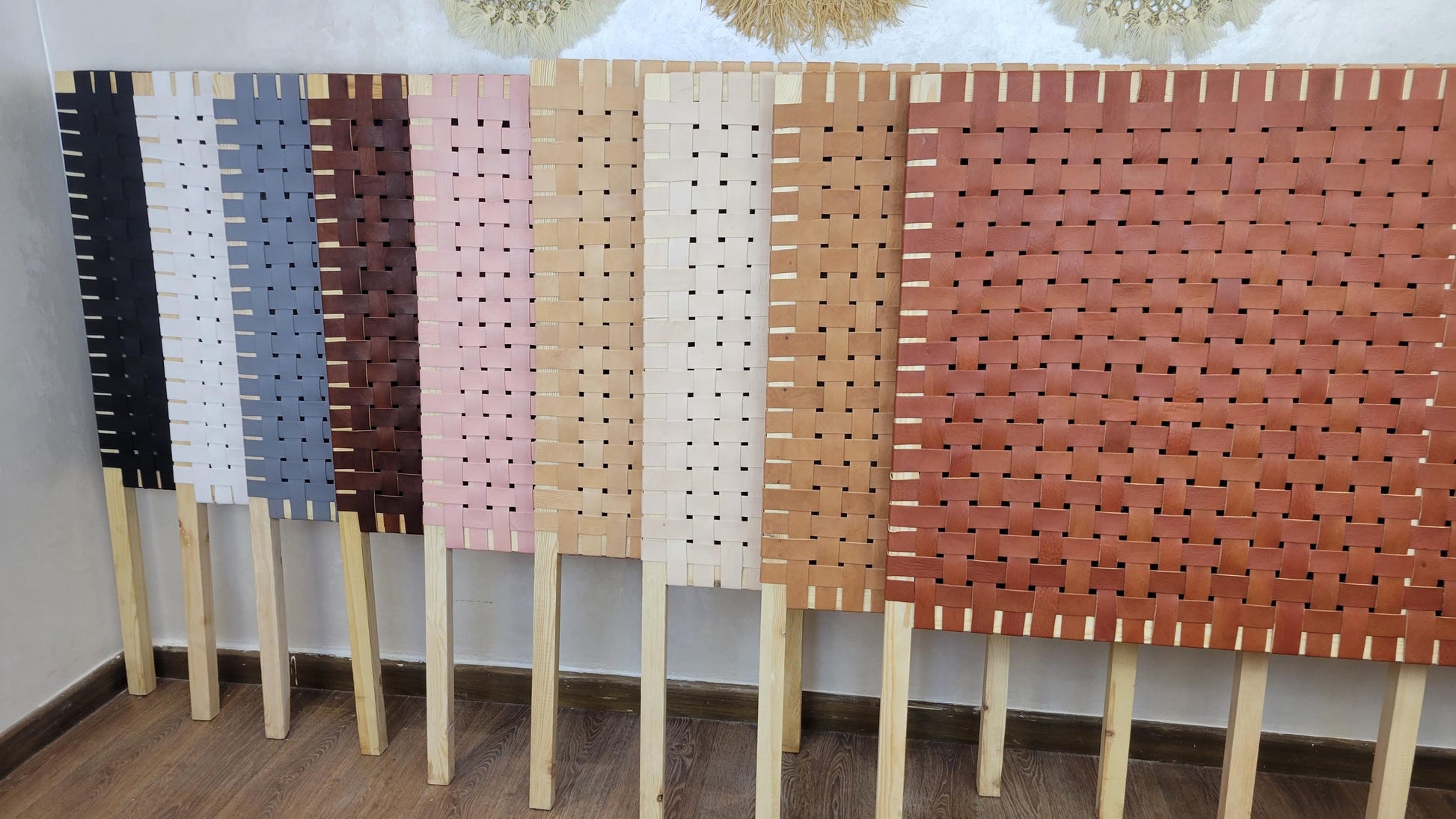 Woven Leather Headboard — three-quarter angle