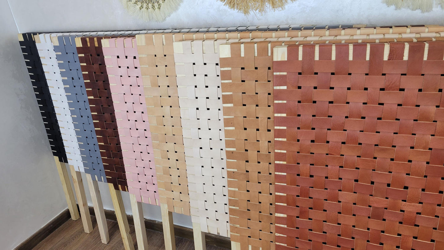 Woven Leather Headboard — alternate angle showing scale