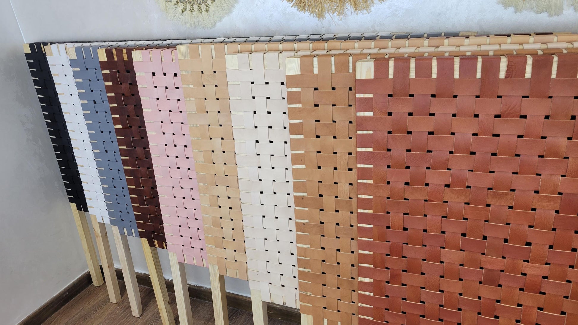 Woven Leather Headboard — alternate angle showing scale