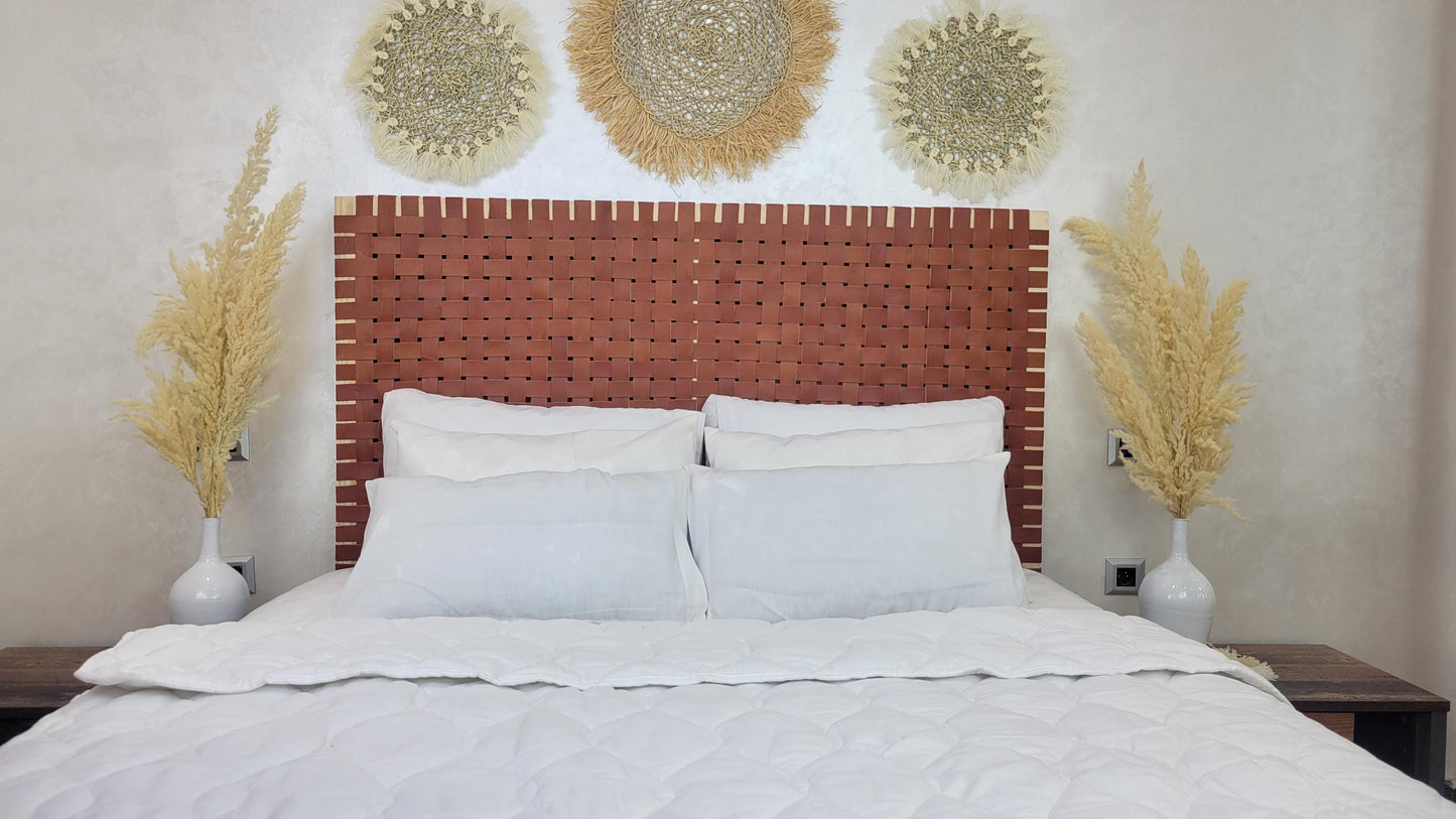Leather Headboard with Legs — alternate angle showing scale