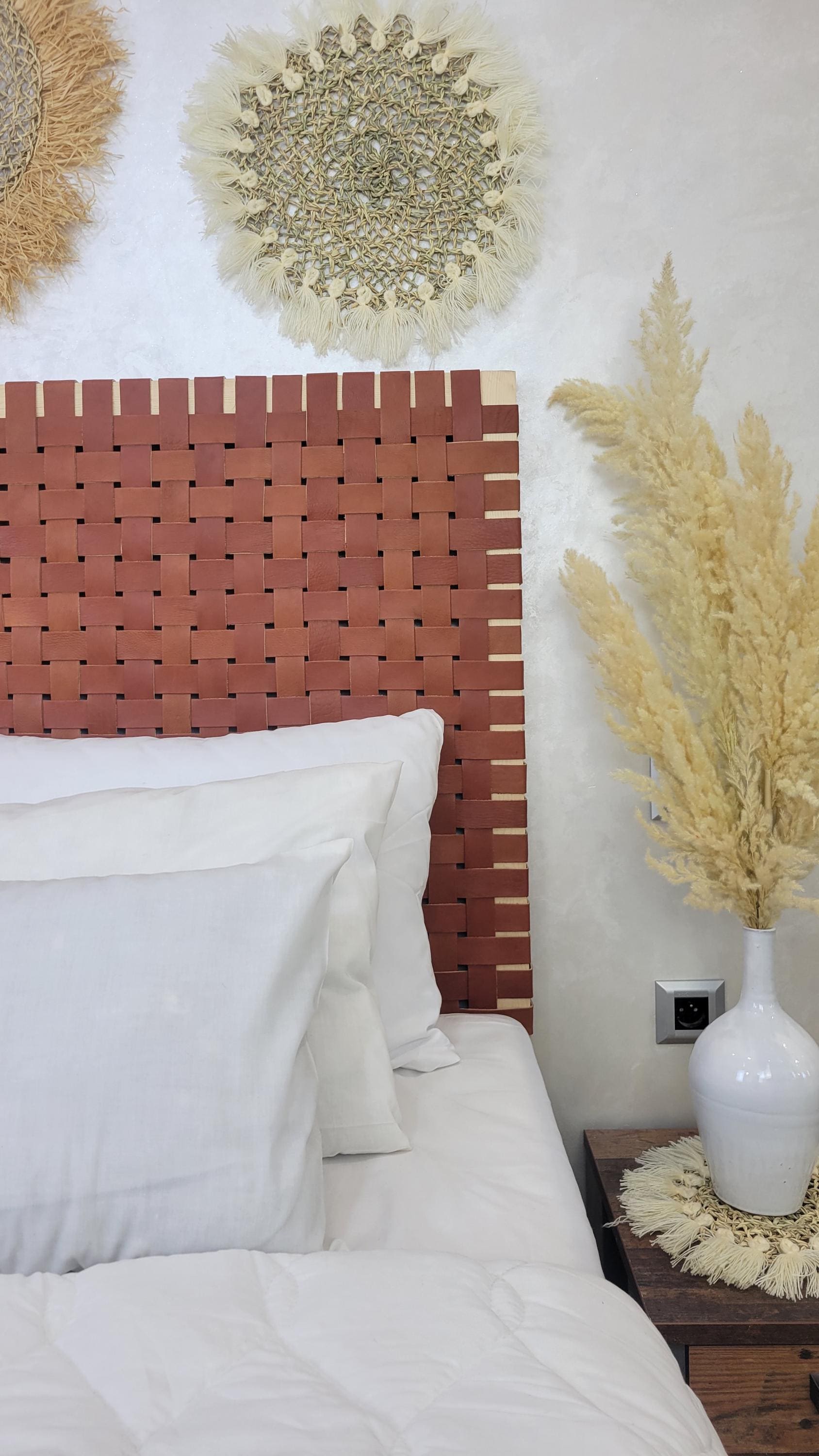 Leather Headboard with Legs — color variation in natural light