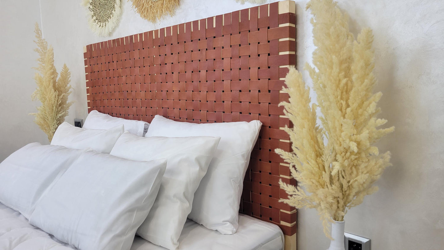 Leather Headboard with Legs — accent piece in bohemian interior
