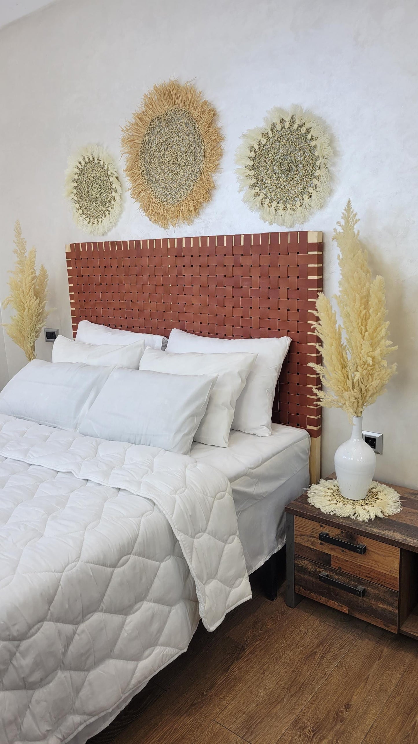 Luxury Handwoven Headboard with Wooden Legs — Modern Boho