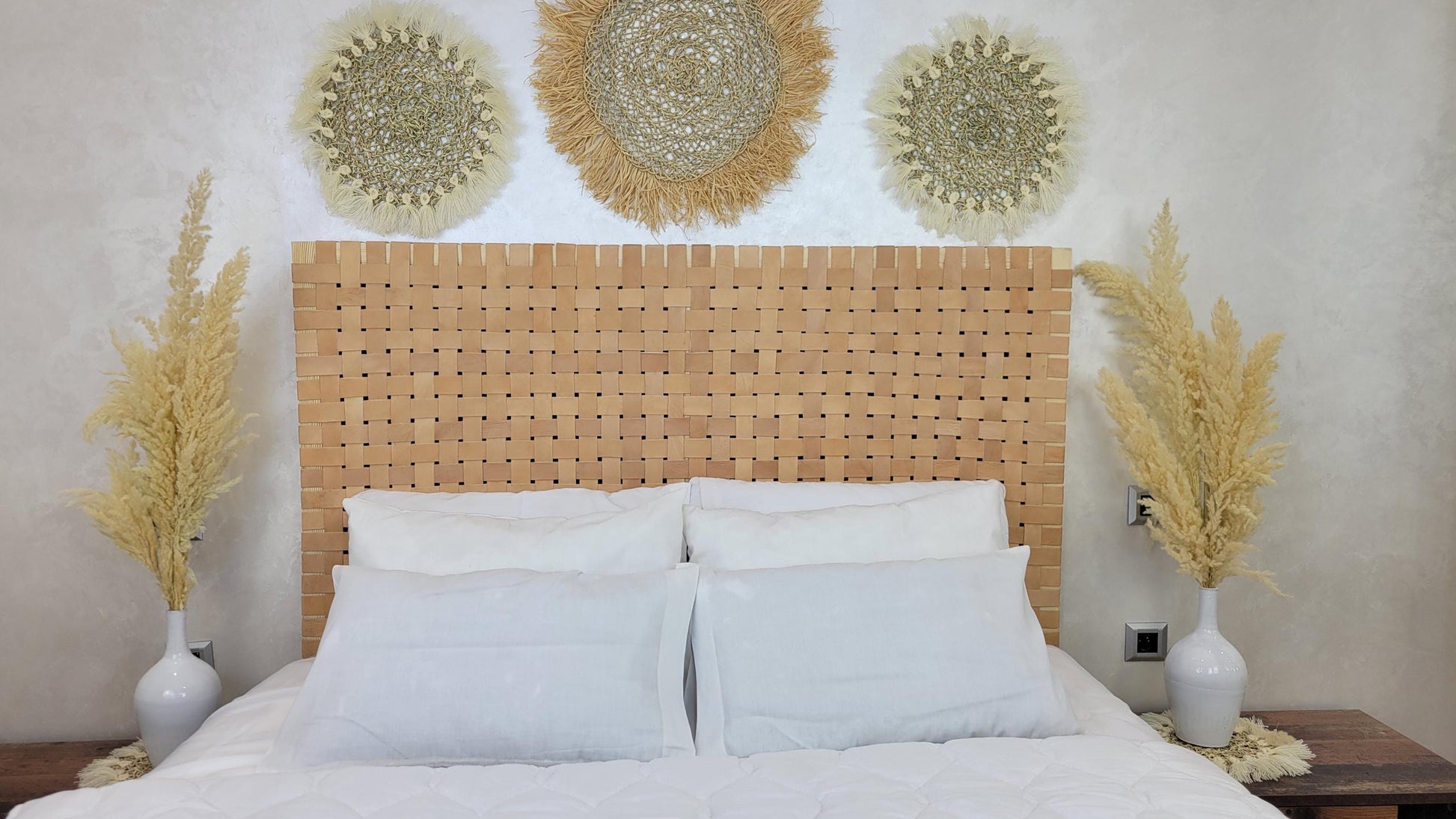 Leather Headboard with Legs — close-up of solid wood texture