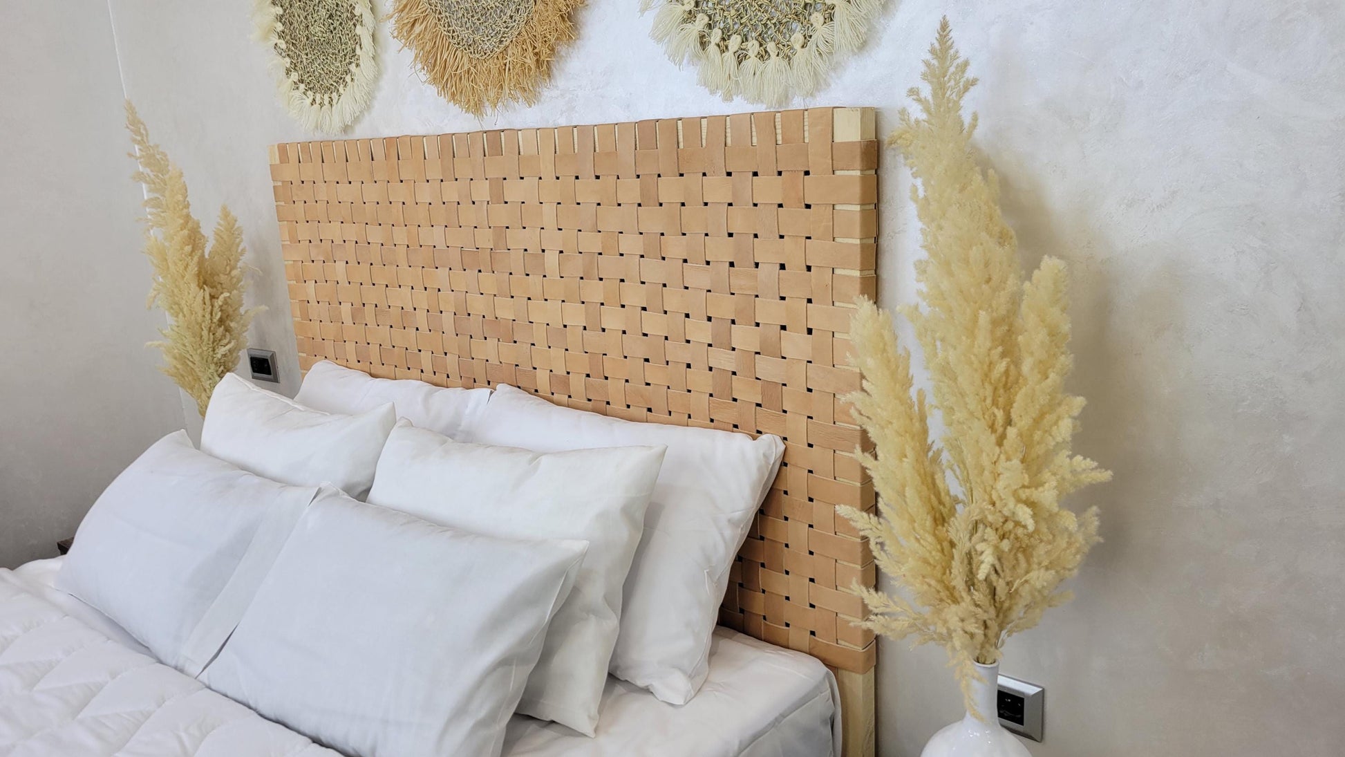 Leather Headboard with Legs — back view of solid wood construction