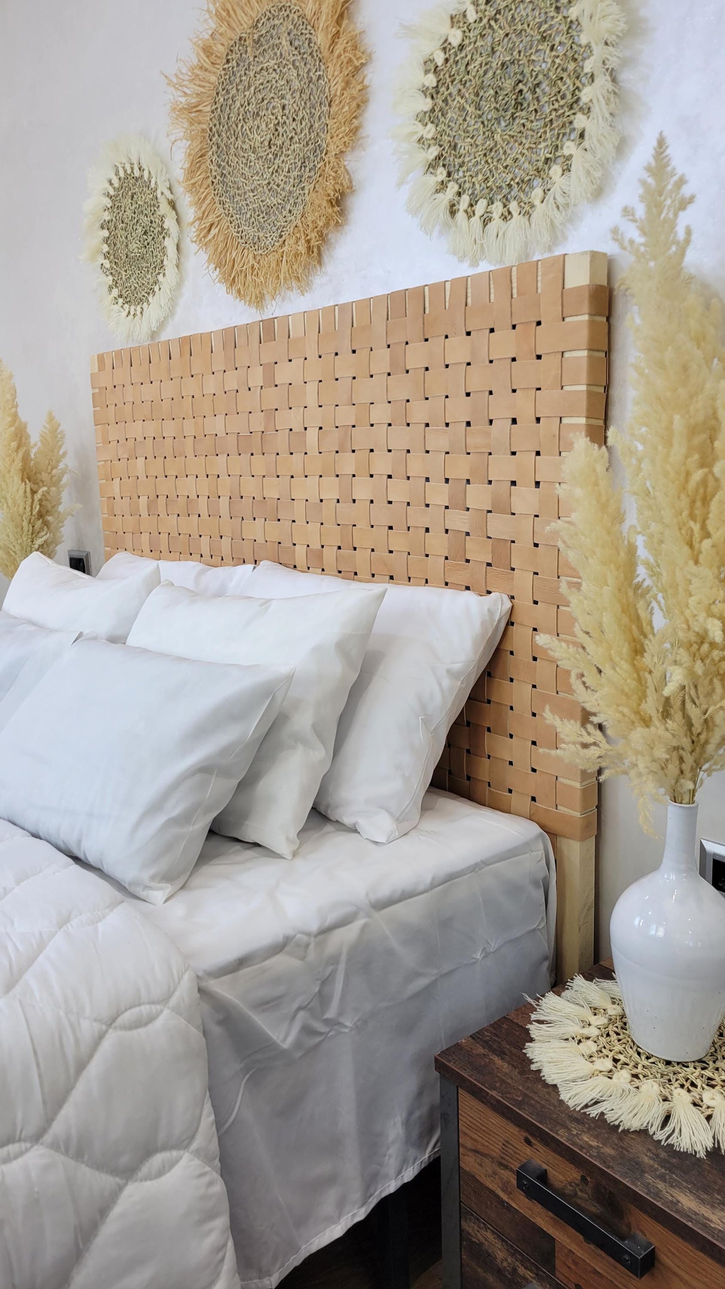 Leather Headboard with Legs — three-quarter angle