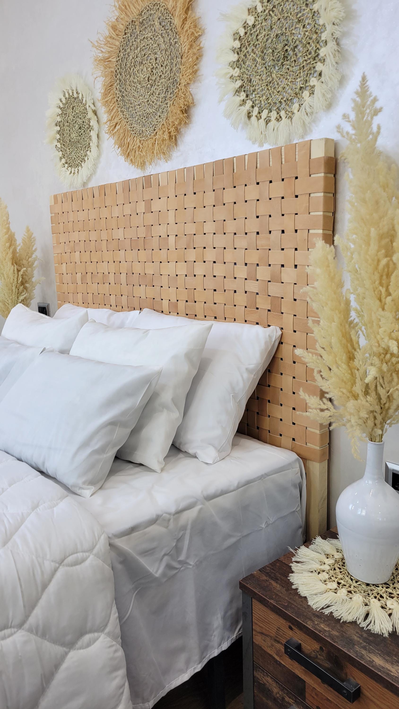 Leather Headboard with Legs — three-quarter angle