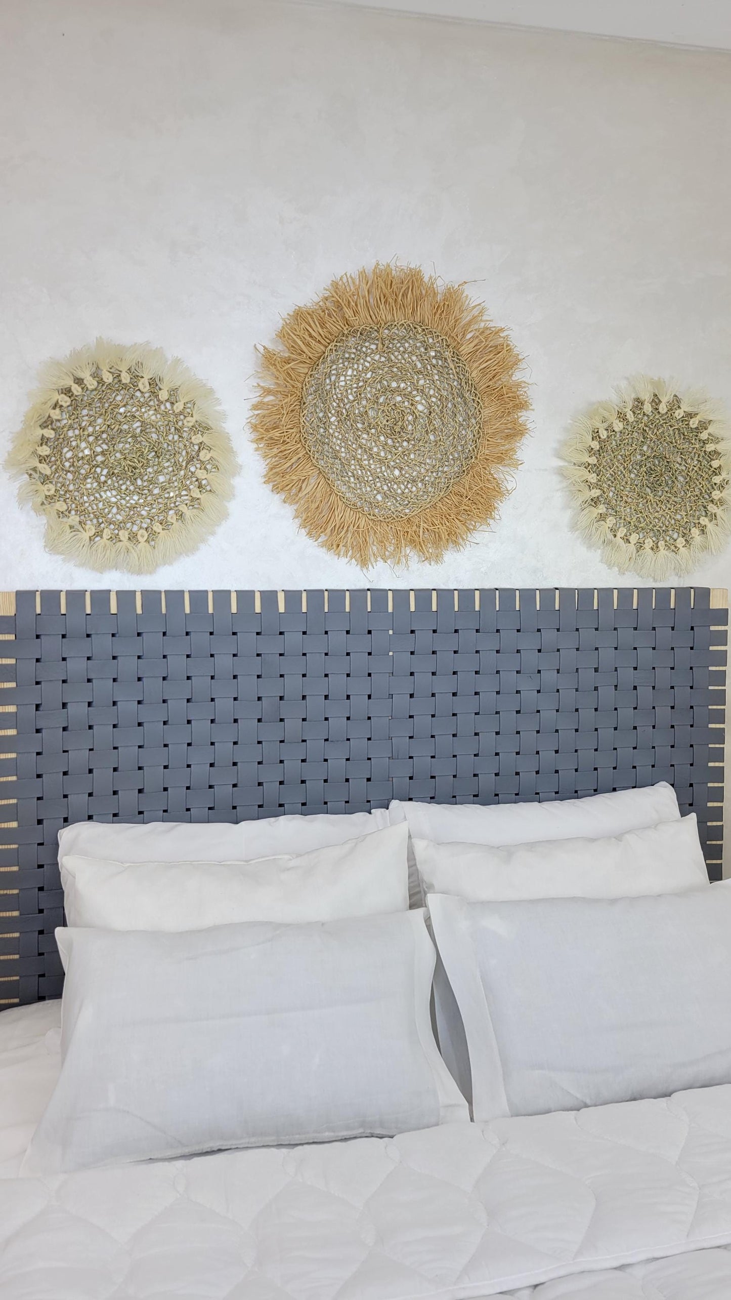 Leather Headboard with Legs — top view showing weave pattern