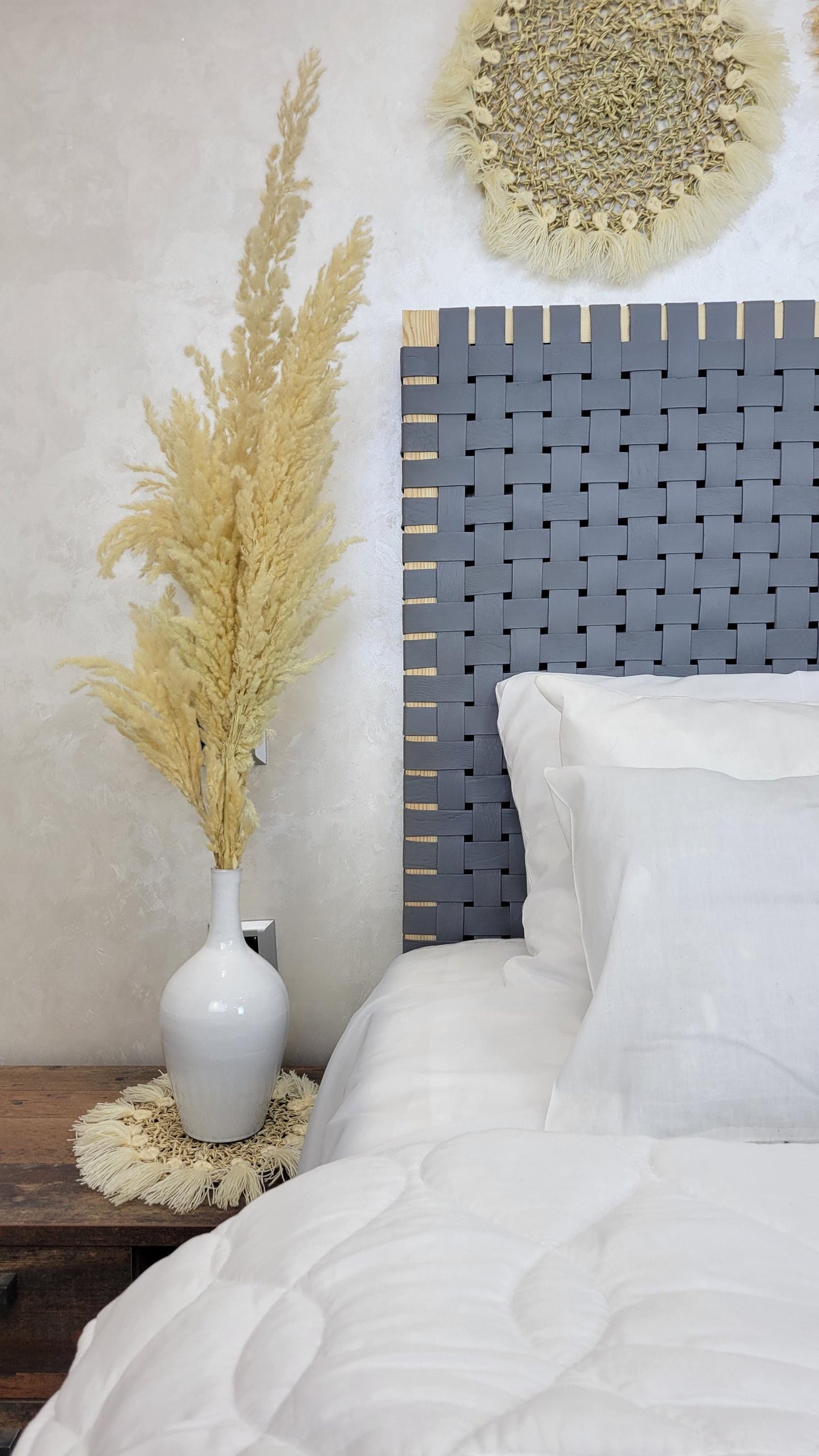 Leather Headboard with Legs — color variation in natural light