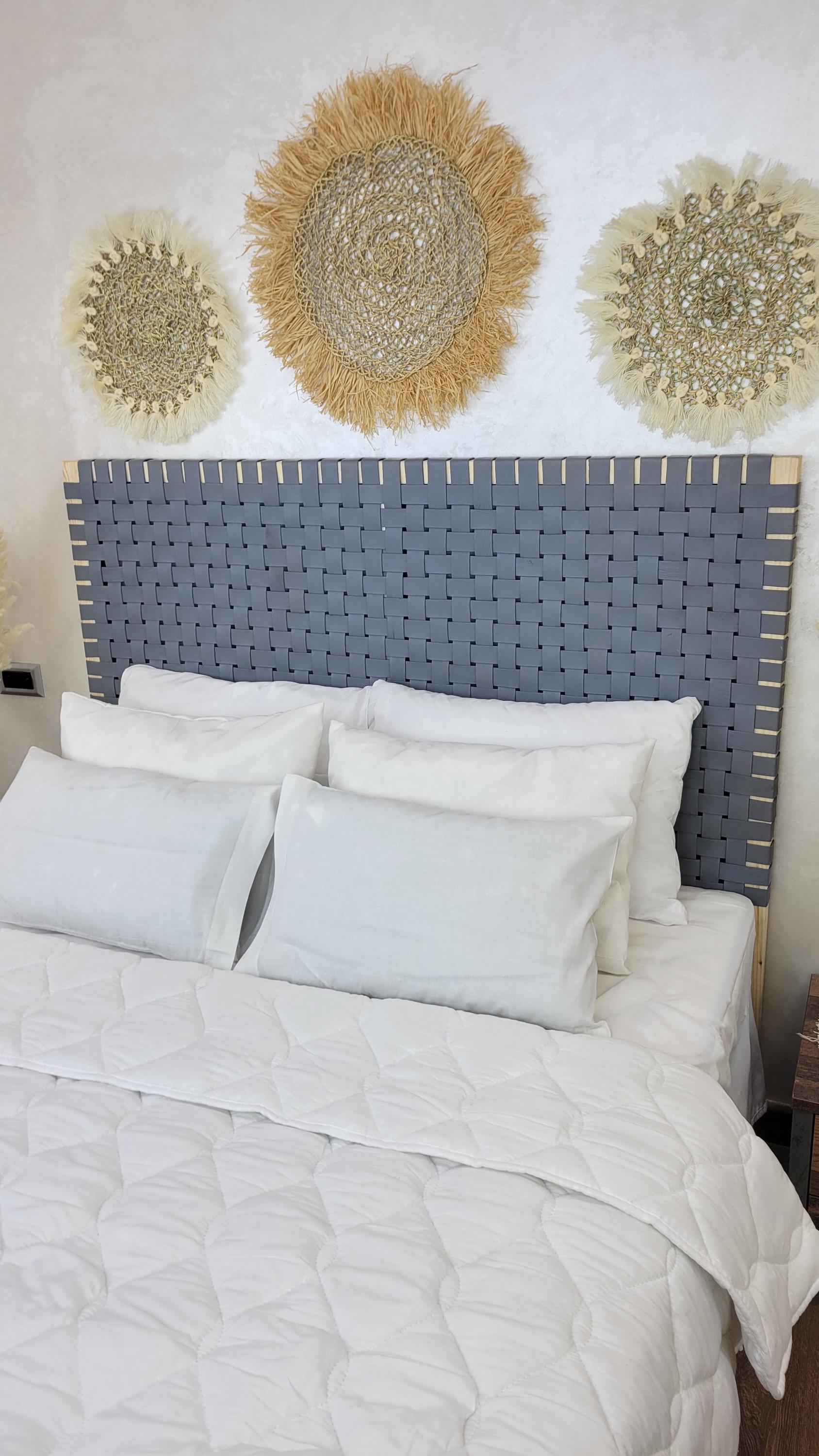 Leather Headboard with Legs — lifestyle scene in a US home