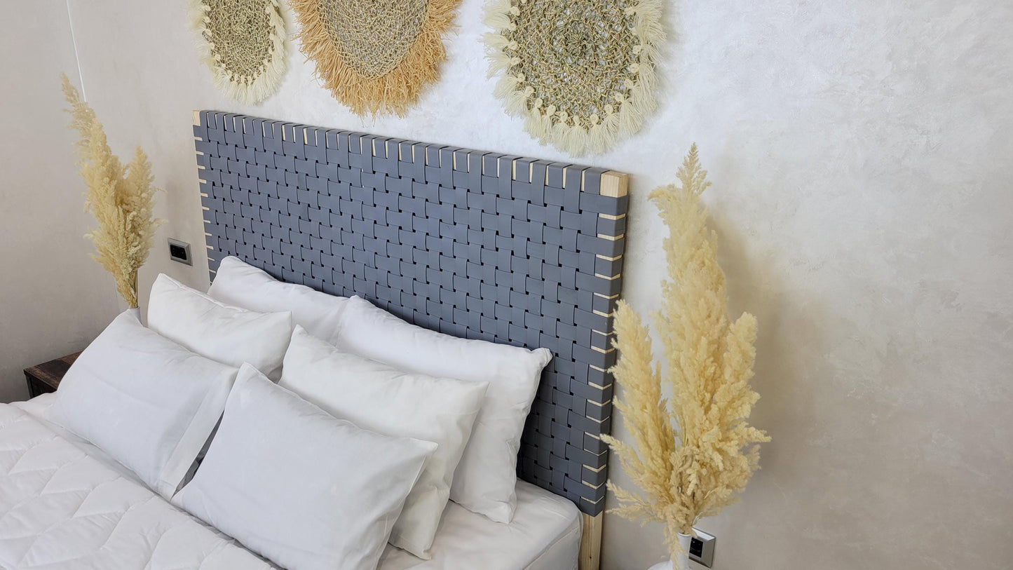 Leather Headboard with Legs — styled in a modern boho living room