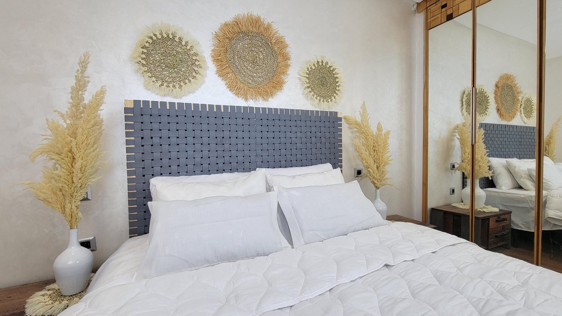 Leather Headboard with Legs — back view of solid wood construction