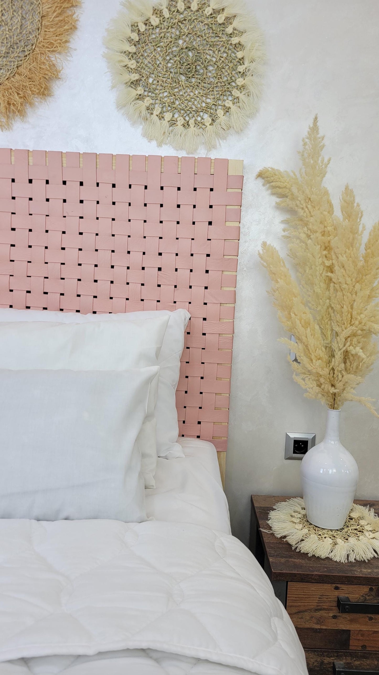 Woven Leather Headboard — top view showing weave pattern