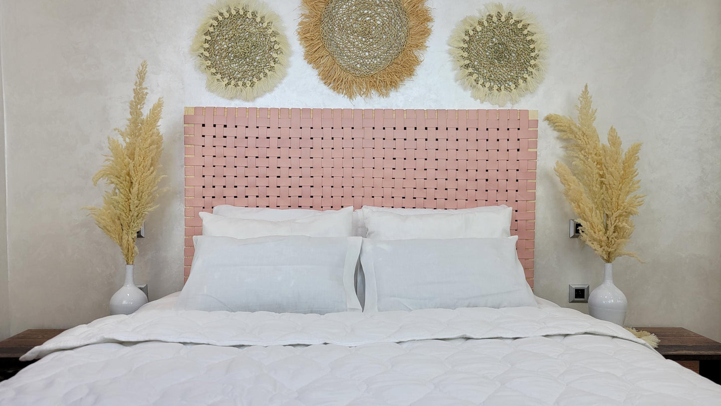 Woven Leather Headboard — alternate angle showing scale