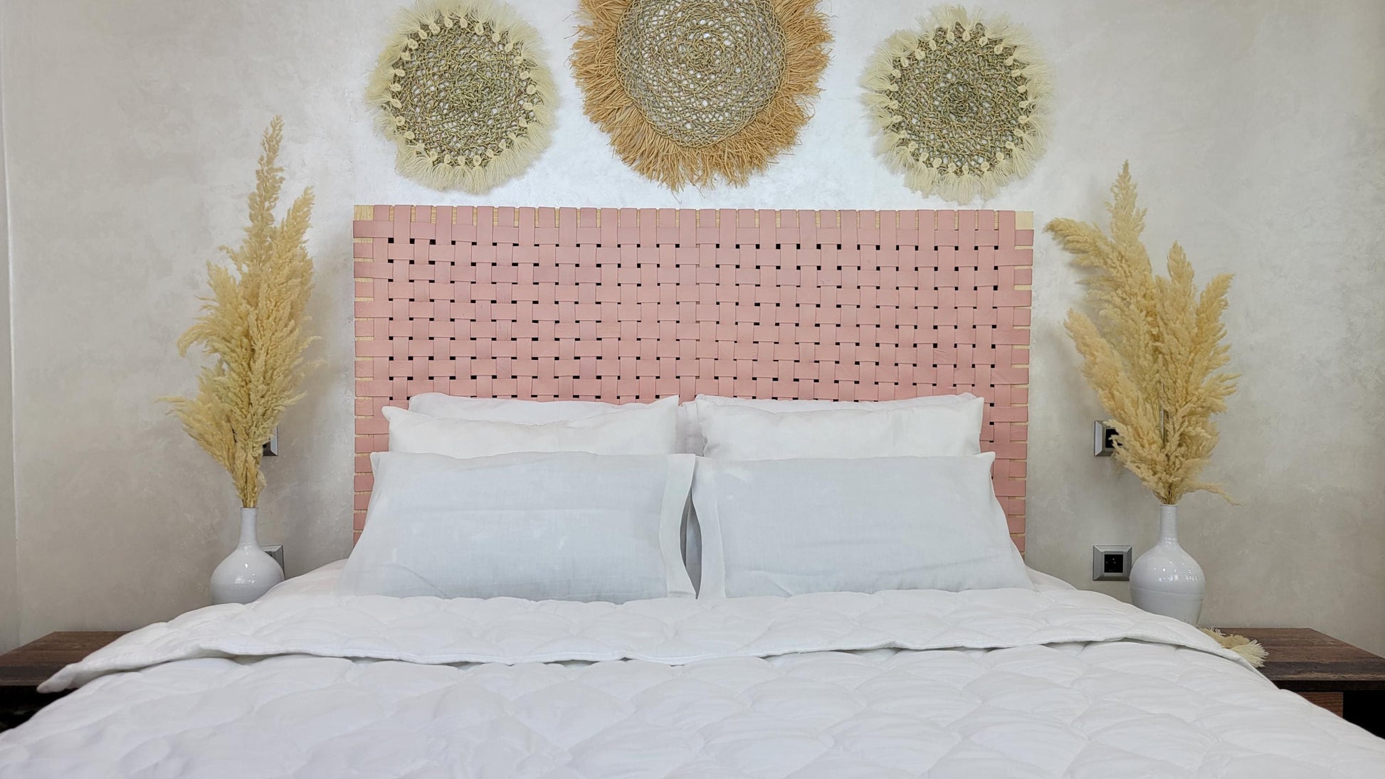 Woven Leather Headboard — alternate angle showing scale